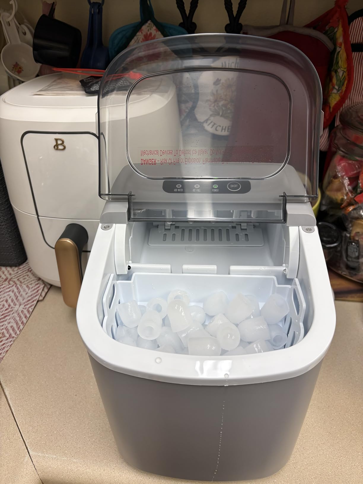 Portable Countertop Ice Maker Machine with Handle, 9 Bullet-Shaped Ice Cubes Ready in 6 Mins, 26Lbs/24H, Self-Cleaning Function with Ice Scoop and Basket for Home/Kitchen/Party (Grey) customer photo 2