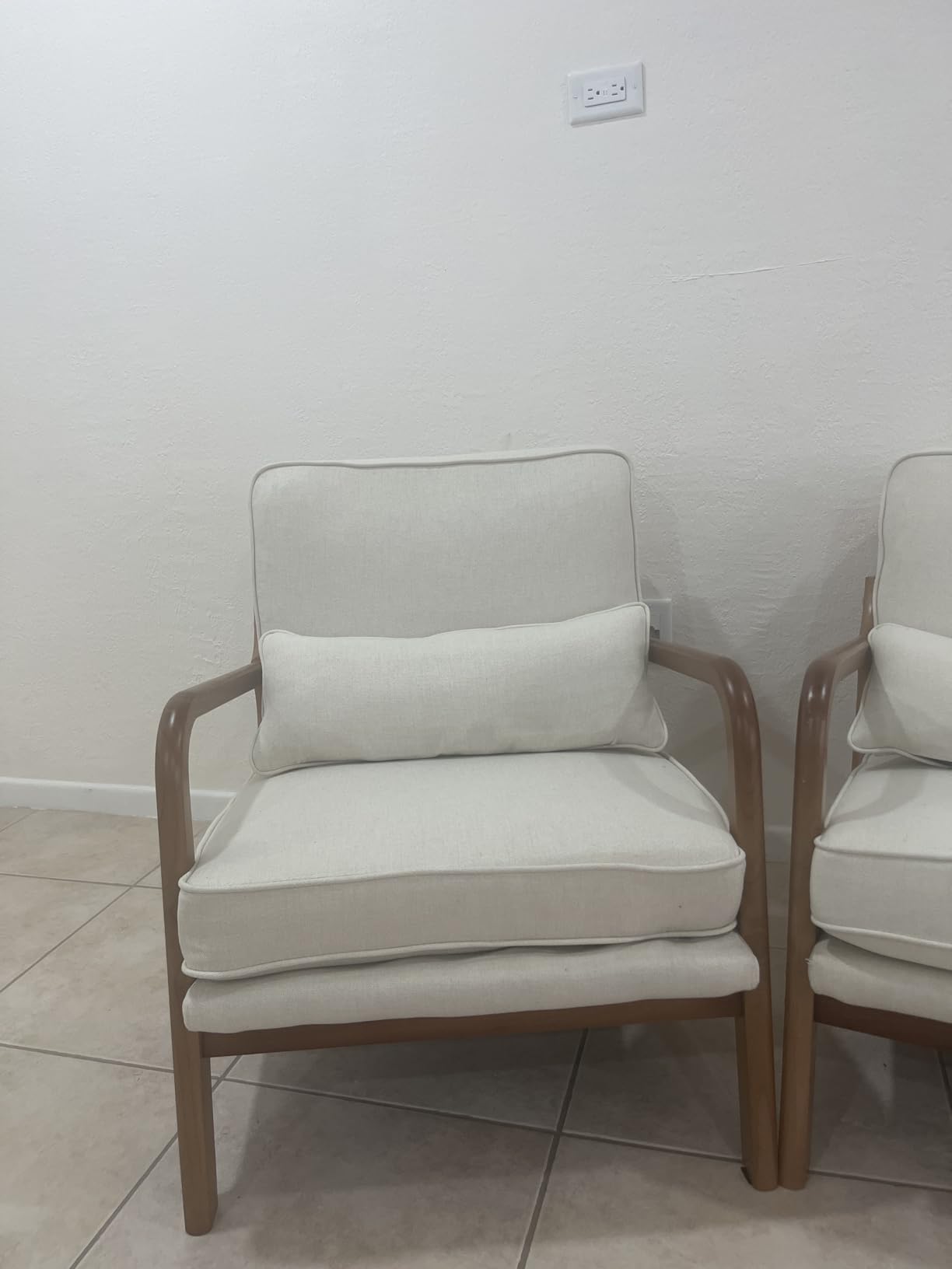 Karl home Accent Chair Mid-Century Modern Chair with Pillow Linen Fabric Upholstered Lounge Arm Chair with Solid Wood Frame & Soft Cushion for Living Room, Bedroom, Balcony, Beige customer photo 1