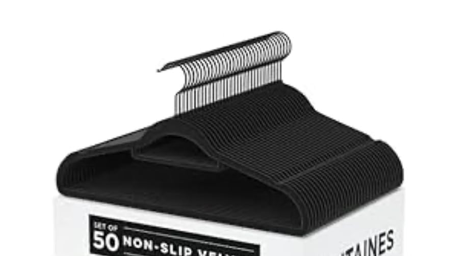 Fontaines Luxury Black Velvet Felt Non Slip Clothes Hangers 50 Pack - Ultra Slim & Space Saving - Heavy Duty Swivel Hook for Clothing, Suit, Top, Tie, Shirt, Skirt & Pant Organization customer photo 1