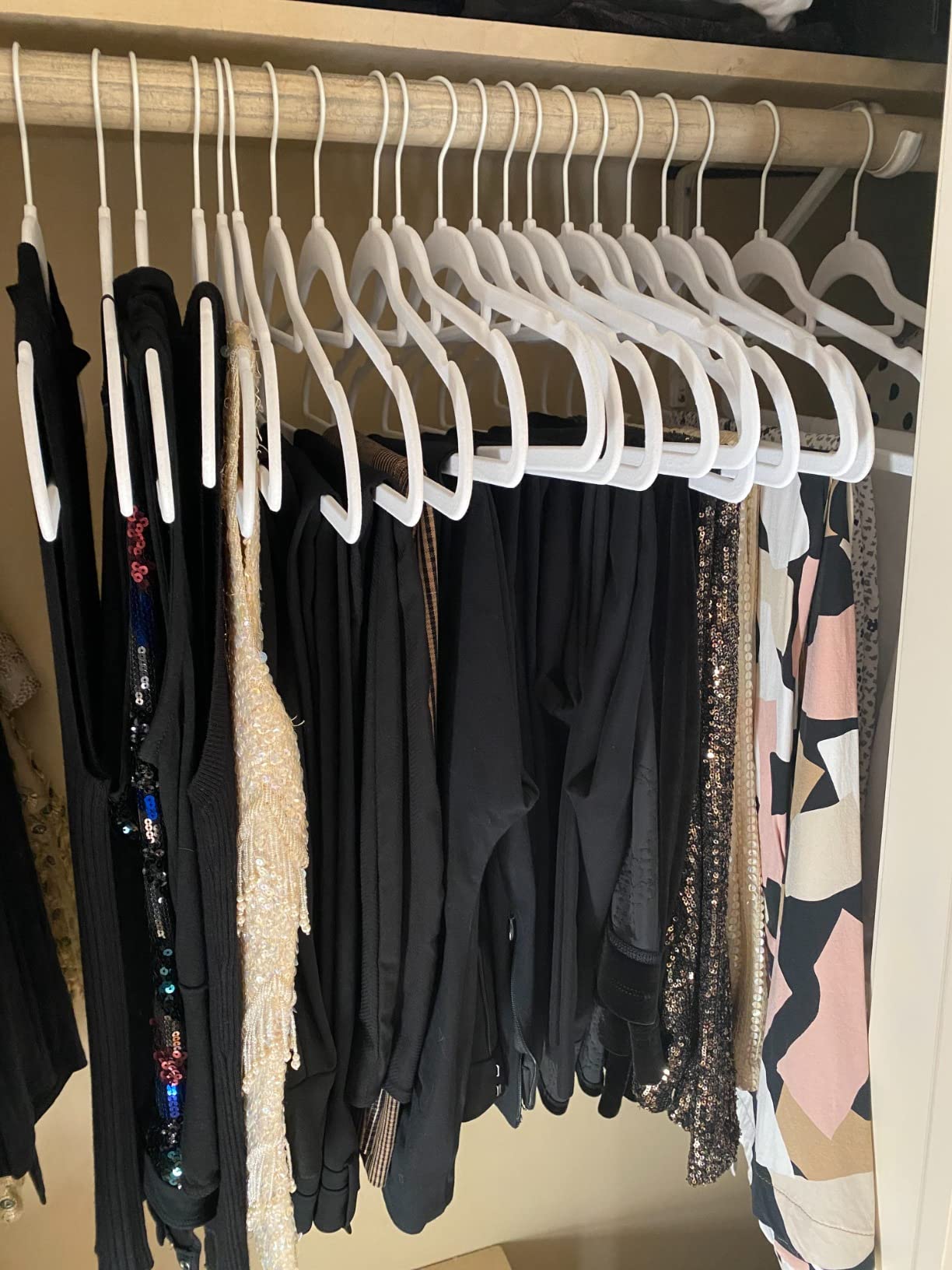 Fontaines Luxury Black Velvet Felt Non Slip Clothes Hangers 50 Pack - Ultra Slim & Space Saving - Heavy Duty Swivel Hook for Clothing, Suit, Top, Tie, Shirt, Skirt & Pant Organization customer photo 2