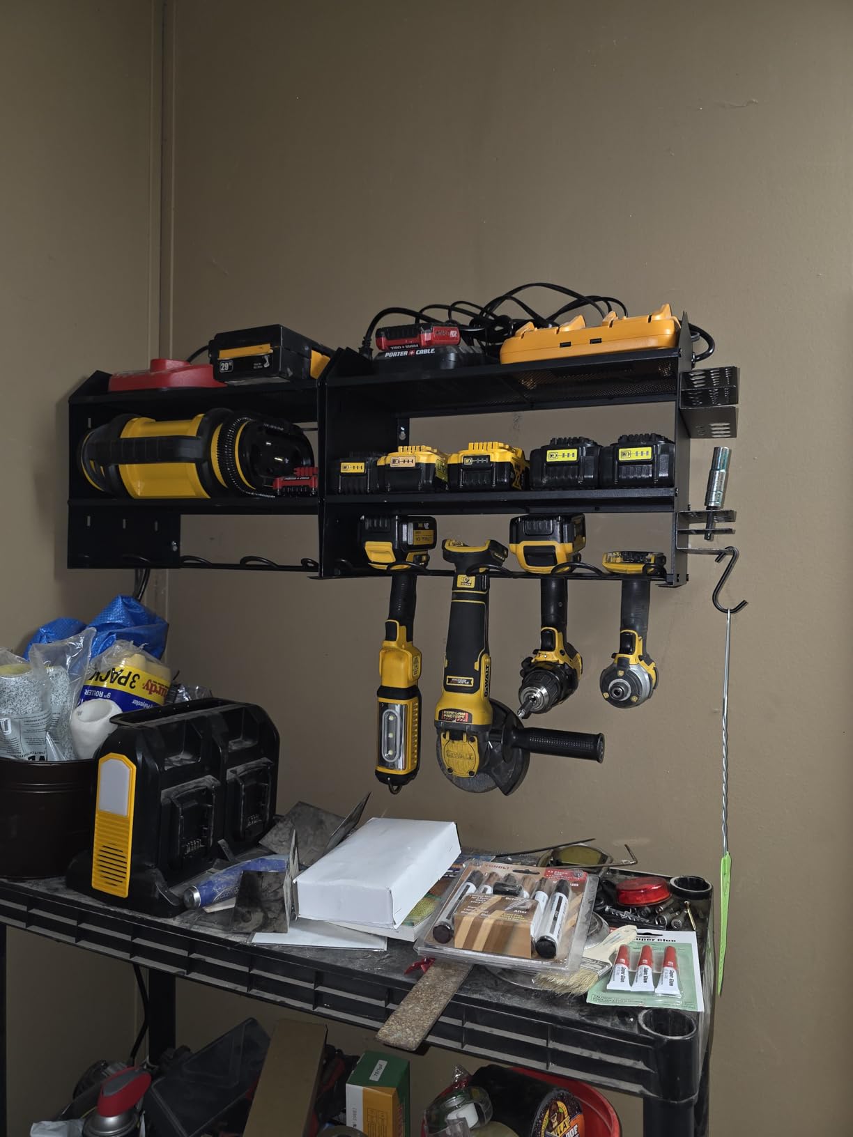 CCCEI Modular Power Tool Organizer Wall Mount with Charging Station. Garage Drill Storage Shelf with Hooks, Heavy Duty Rack, Tool Battery Holder Built in 8 Outlet. Gift for Men. Red, 1 Pack. customer photo 1