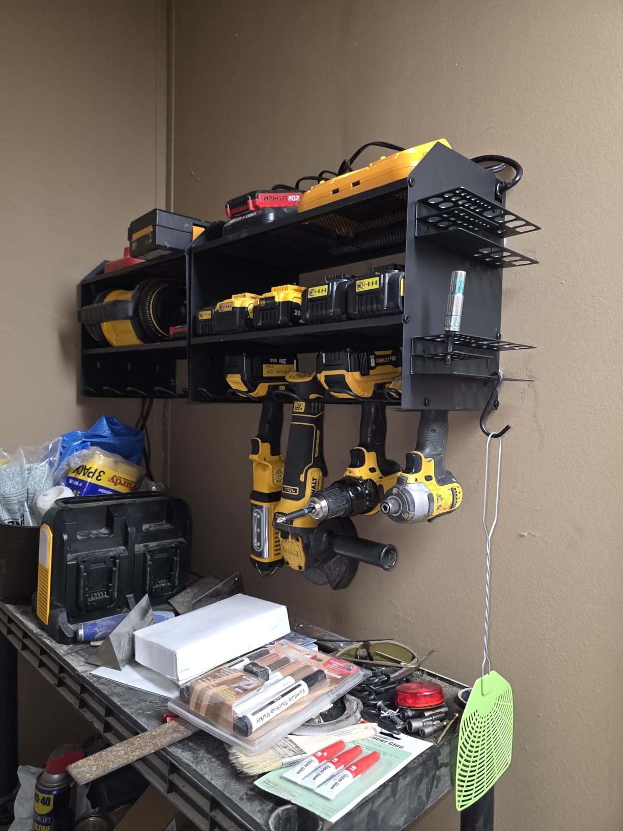 CCCEI Modular Power Tool Organizer Wall Mount with Charging Station. Garage Drill Storage Shelf with Hooks, Heavy Duty Rack, Tool Battery Holder Built in 8 Outlet. Gift for Men. Red, 1 Pack. customer photo 2