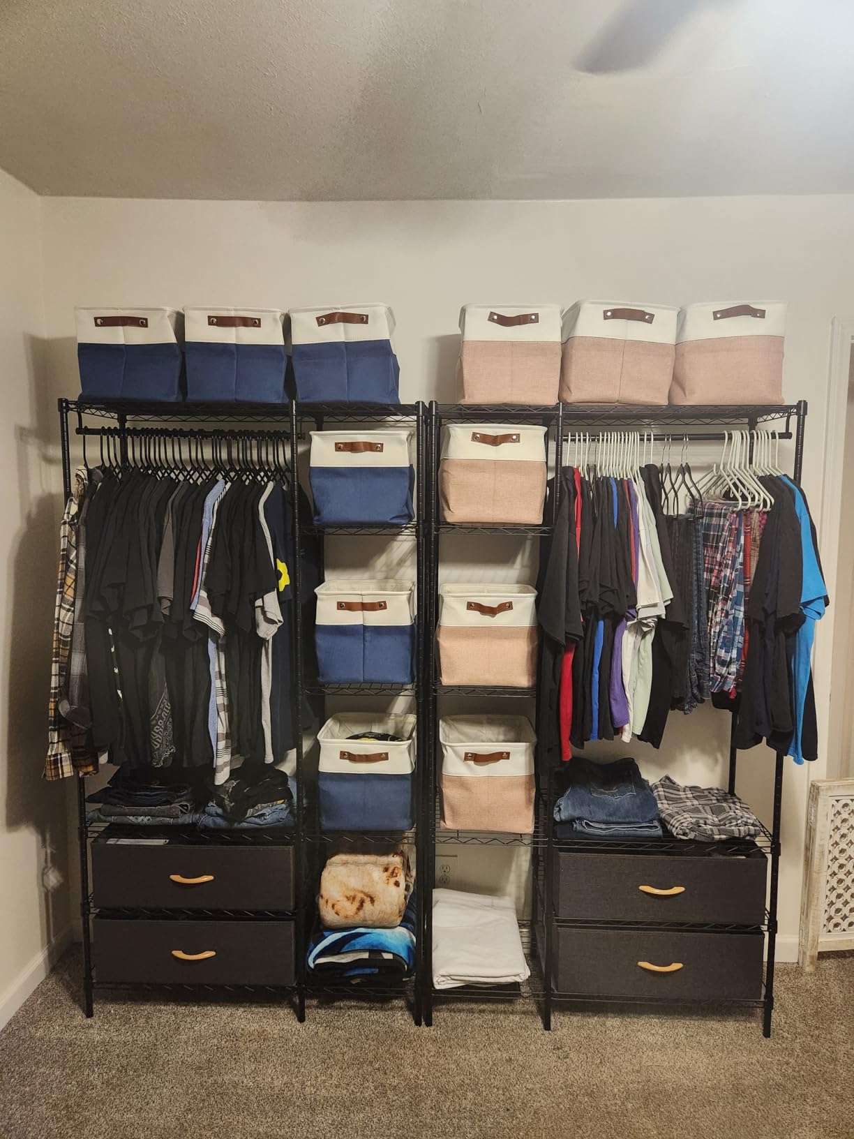 Ulif F3 Heavy Duty Clothes Rack (With Fabric Drawers) Freestanding Clothing Racks for Hanging Clothes, Adjustable Closet Organizer System, Portable Garment Rack 40