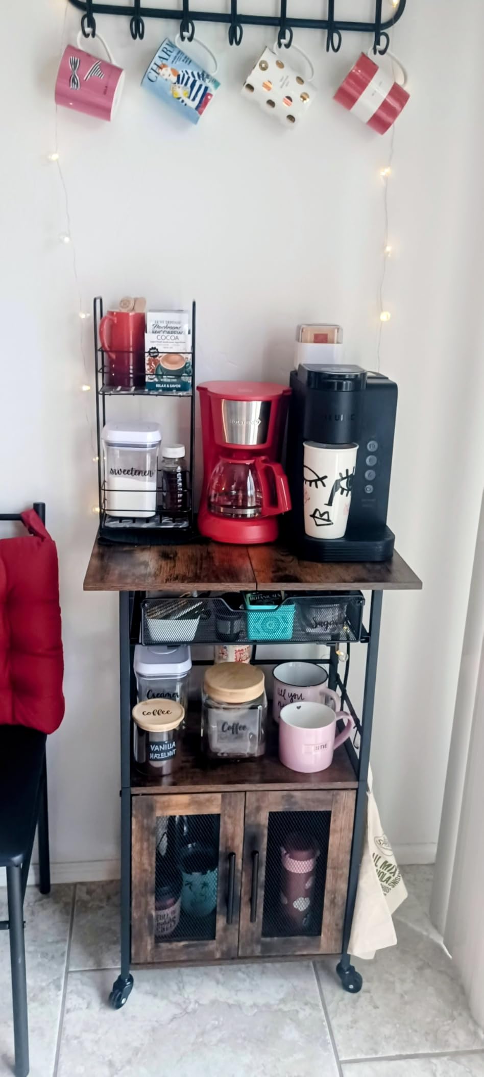 Coffee Bar Cabinet, 3 Tier Coffee Station Table on Wheels, 35.9