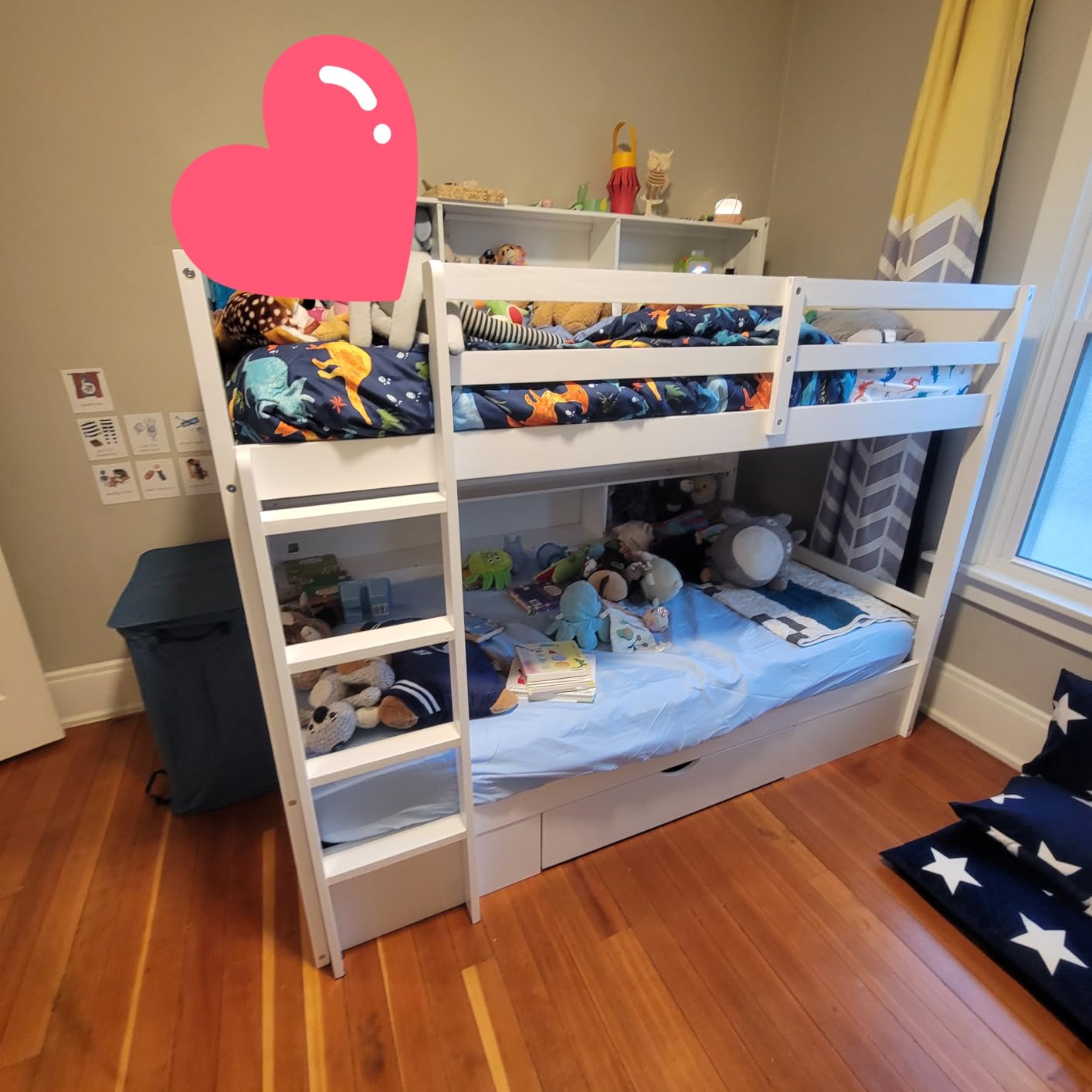 Harper & Bright Designs Twin Over Twin Bunk Bed with Storage Drawers, Solid Wood Bunk Bed Frame with Built-in Shelves, Multi Storage Bunk Beds for Kids Girls Boys, Grey customer photo 1