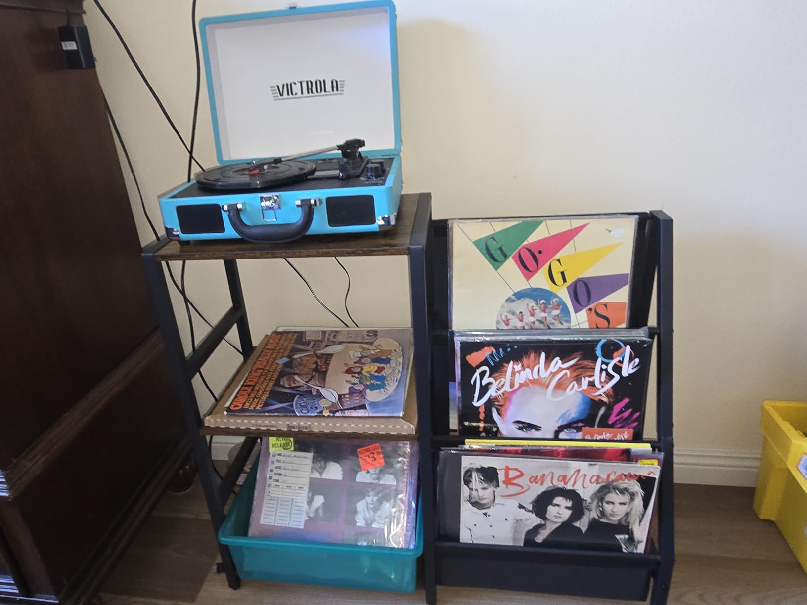 Bikoney Record Player Stand, Turntable Stand with 3-Tier Vinyl Record Storage, Record Player Table 200 Albums, End Table with Vinyl Display Holder Shelf, Record Player Cabinet Media Console for Stereo customer photo 1