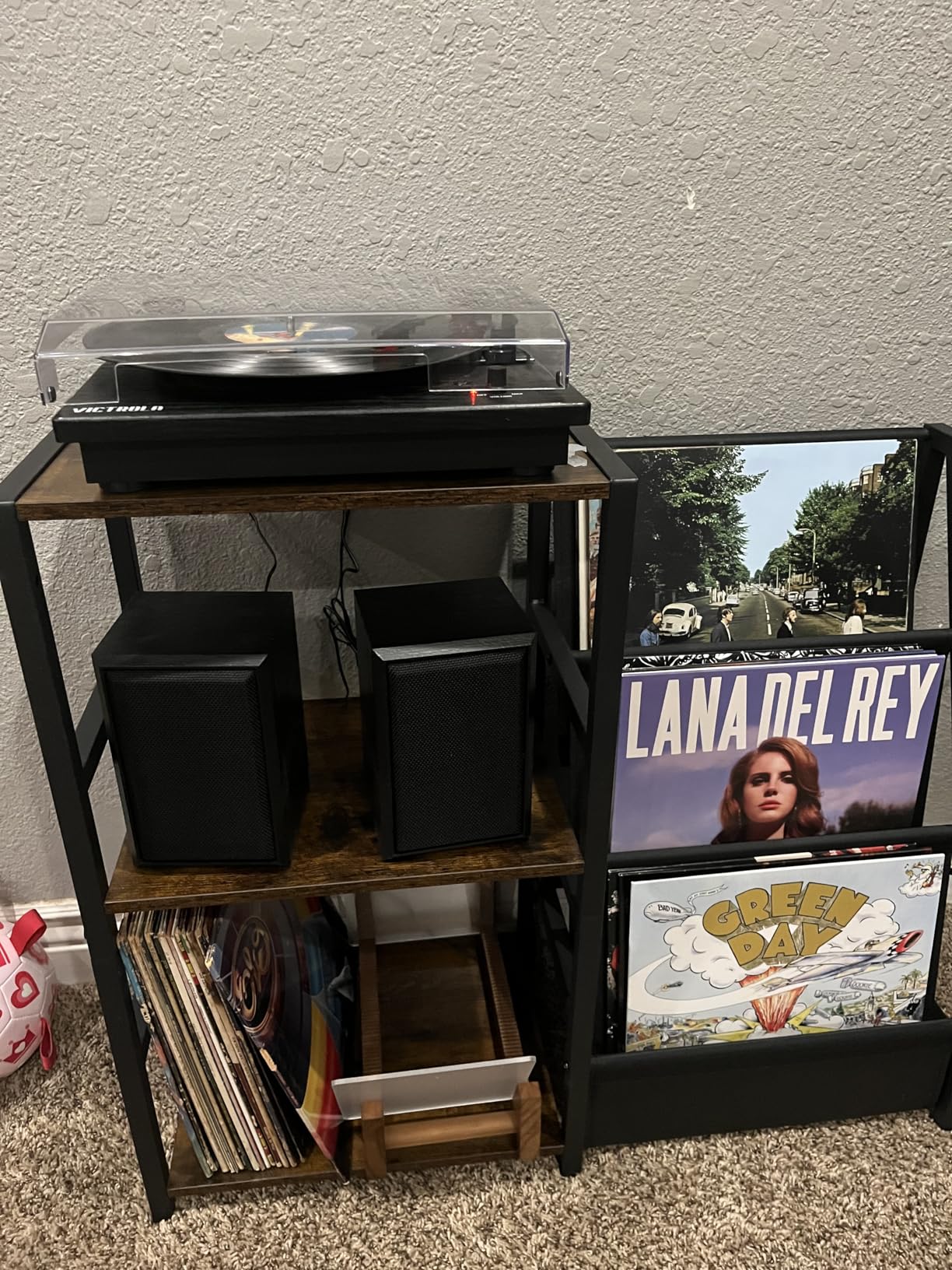 Bikoney Record Player Stand, Turntable Stand with 3-Tier Vinyl Record Storage, Record Player Table 200 Albums, End Table with Vinyl Display Holder Shelf, Record Player Cabinet Media Console for Stereo customer photo 2