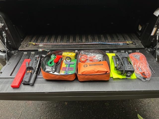 Car Emergency Kit with Portable Air Compressor - Roadside Assistance Emergency Kit with Jumper Cables, First Aid Kit, Auto Tool Set, Winter Safety Kit for Women, Men, Teen (Orange) customer photo 2