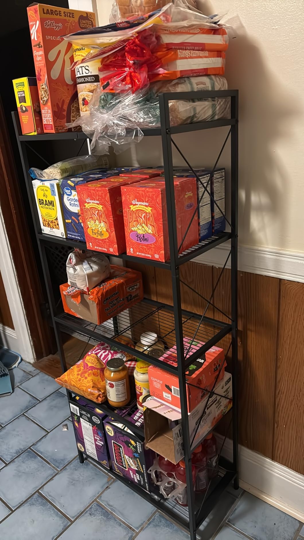 SONGMICS 5-Tier Metal Storage Rack, Shelving Unit with X Side Frames, Dense Mesh, 12.6 x 23.6 x 57.3 Inches, for Entryway, Kitchen, Living Room, Bathroom, Industrial Style, Ink Black UBSC165B01 customer photo 1