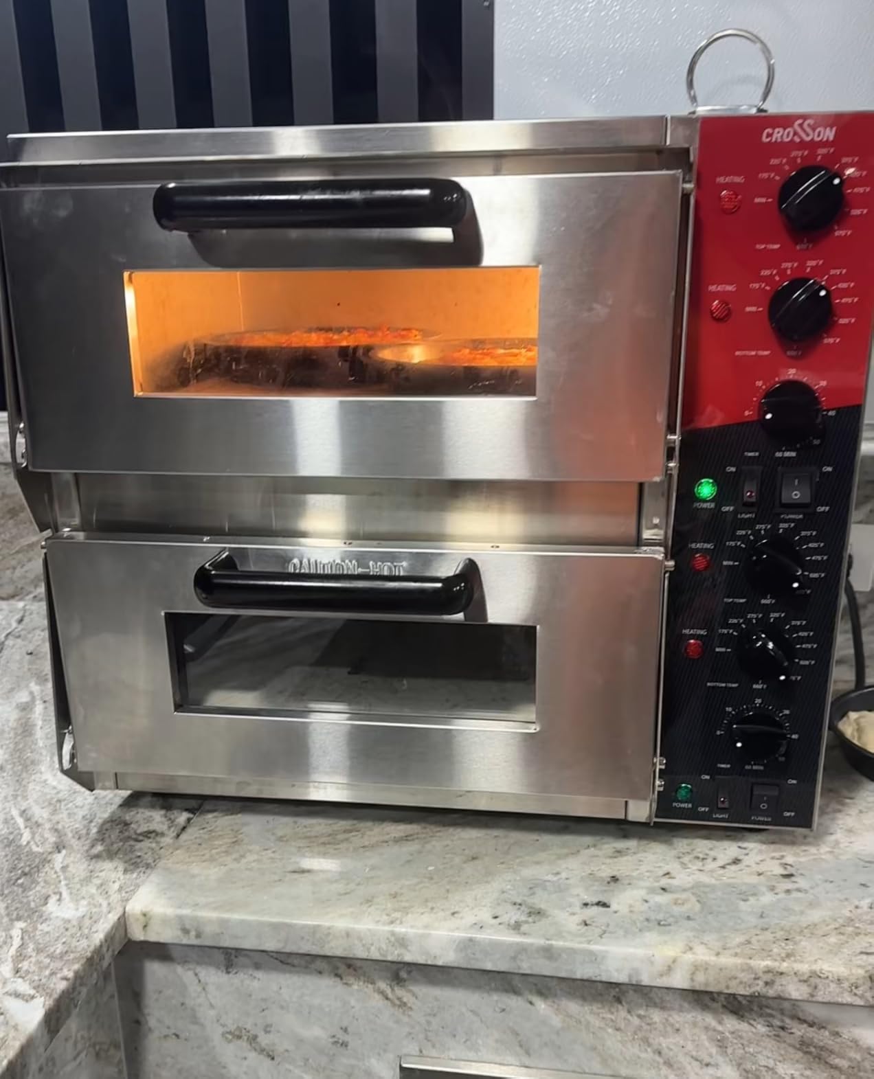 CROSSON ETL listed Commercial Double Deck 16 inch Countertop Electric Pizza Oven with pizza stone, Multipurpose Indoor Pizza oven for Restaurant use,120V/3200W customer photo 1