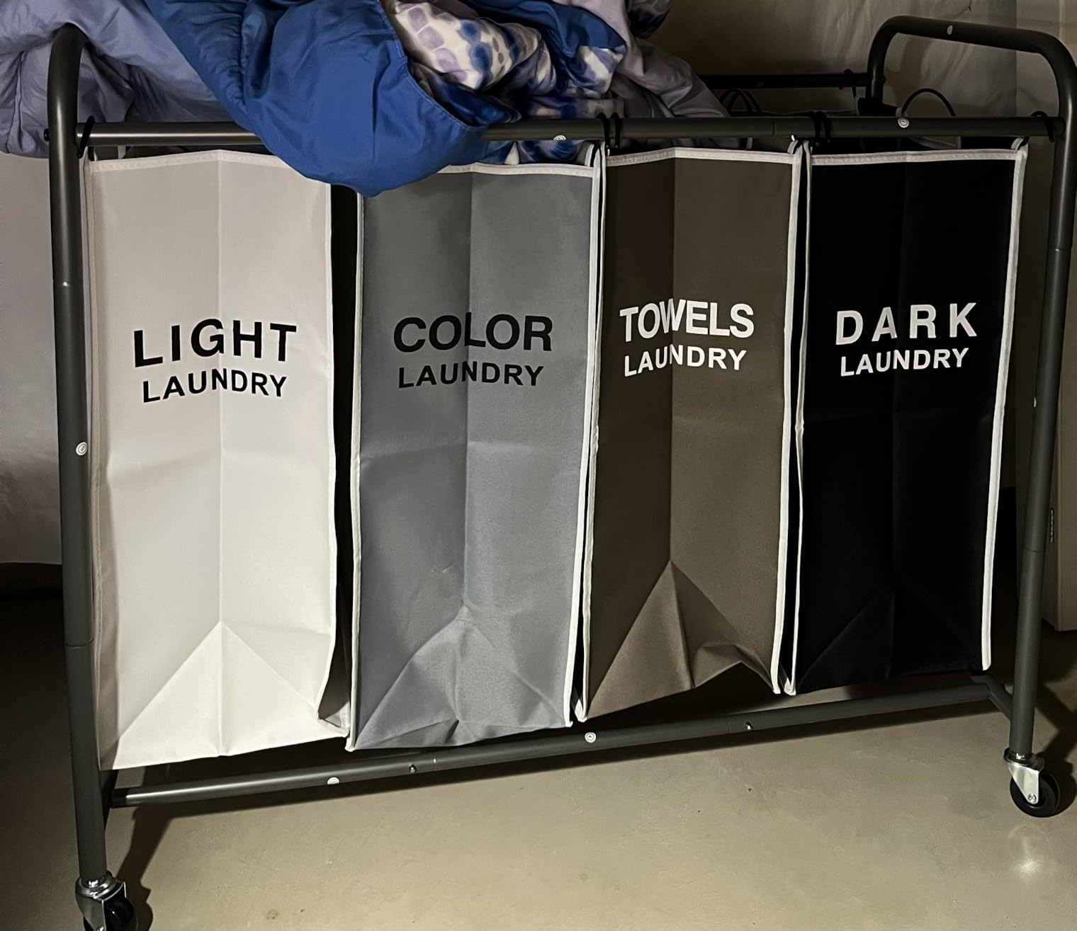 ROMOON Laundry Hamper Sorter Cart: 4-Section Organizer with Heavy-Duty Lockable Wheels and Removable Bags | 172L Rolling Laundry Basket for Dirty Clothes in Laundry Room or Small Spaces (Multicolor) customer photo 1