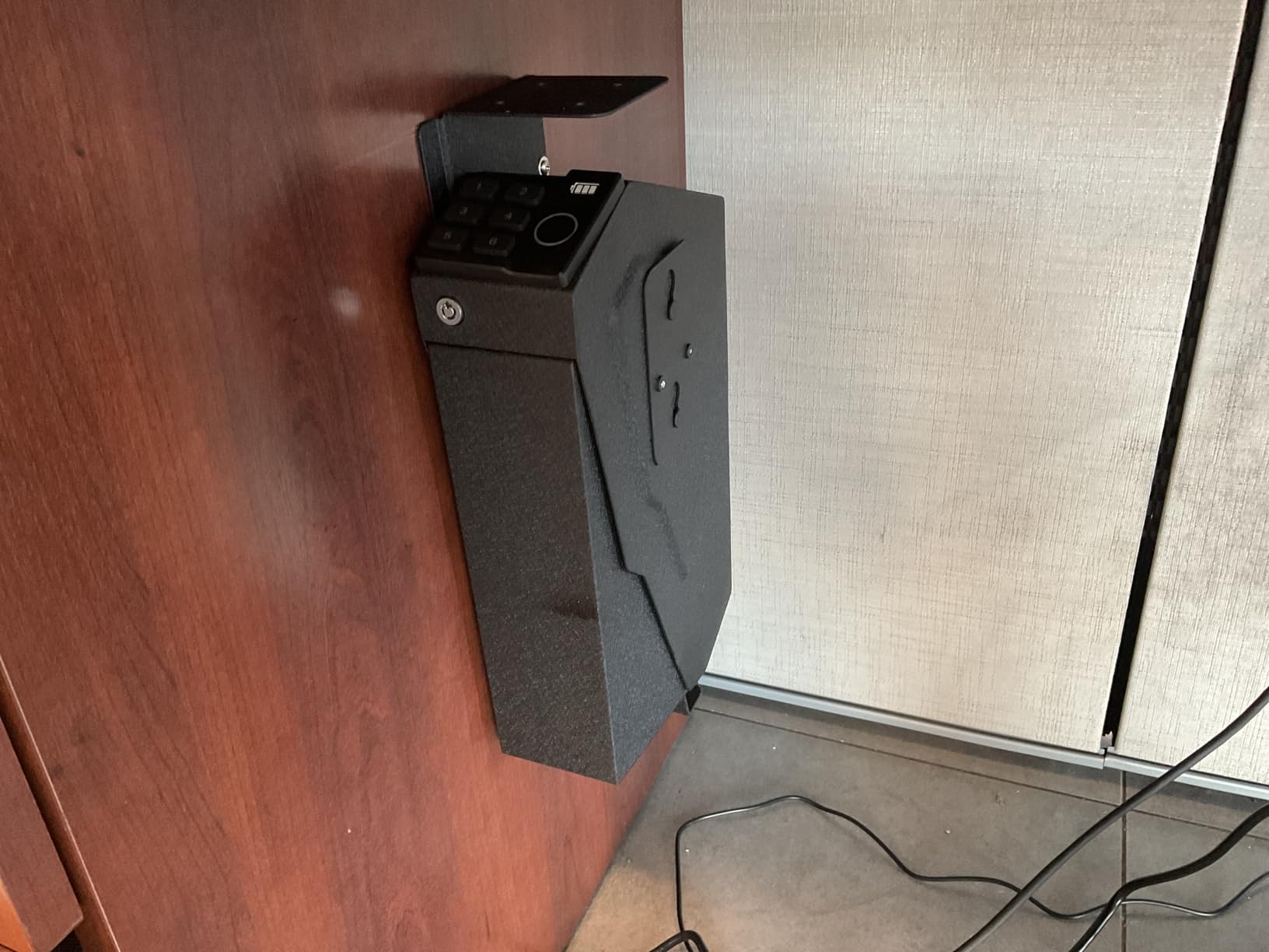 Biometric Mounted Handgun Gun Safe for Nightstand, Desk, Bed Side, Wall, Truck - Auto Open Hidden Hand Gun Safe for Pistol -with Fingerprint, 6-button Backlit Keypad, KEY Access customer photo 1