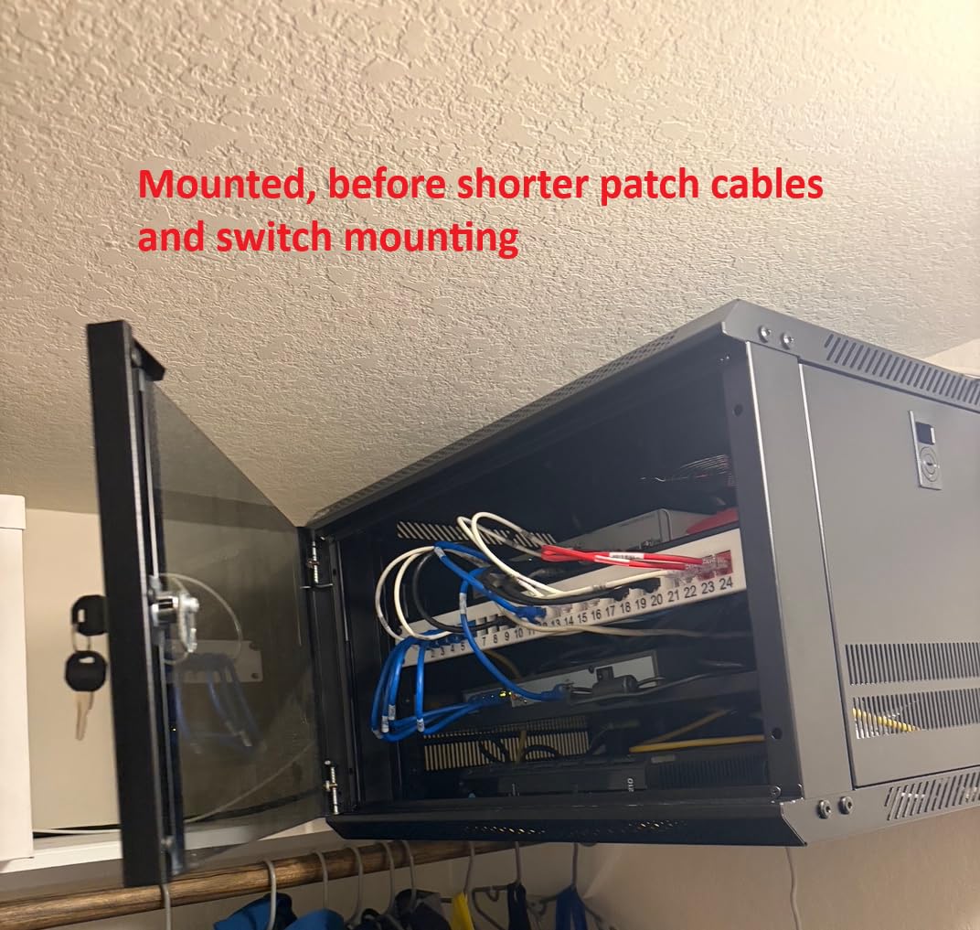 Tecmojo 6U Wall Mount Server Cabinet IT Network Rack Enclosure Lockable Door and Side Panels Black, Cooling Fan, Standard Glass Door, 450mm Depth, for 19