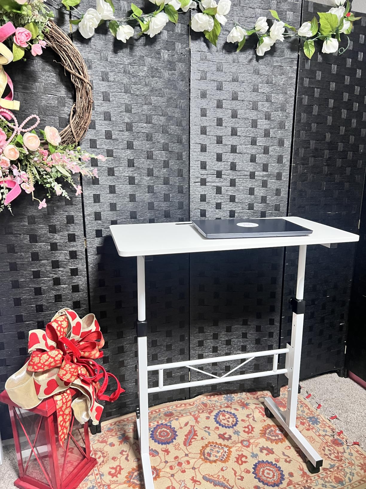 KLSMYHOKI Standing Desk Adjustable Height, Mobile Stand Up Desk with Wheels Small Computer Desk Rolling Desk, Portable Laptop Desk White Standing Table Home Office Desks 16