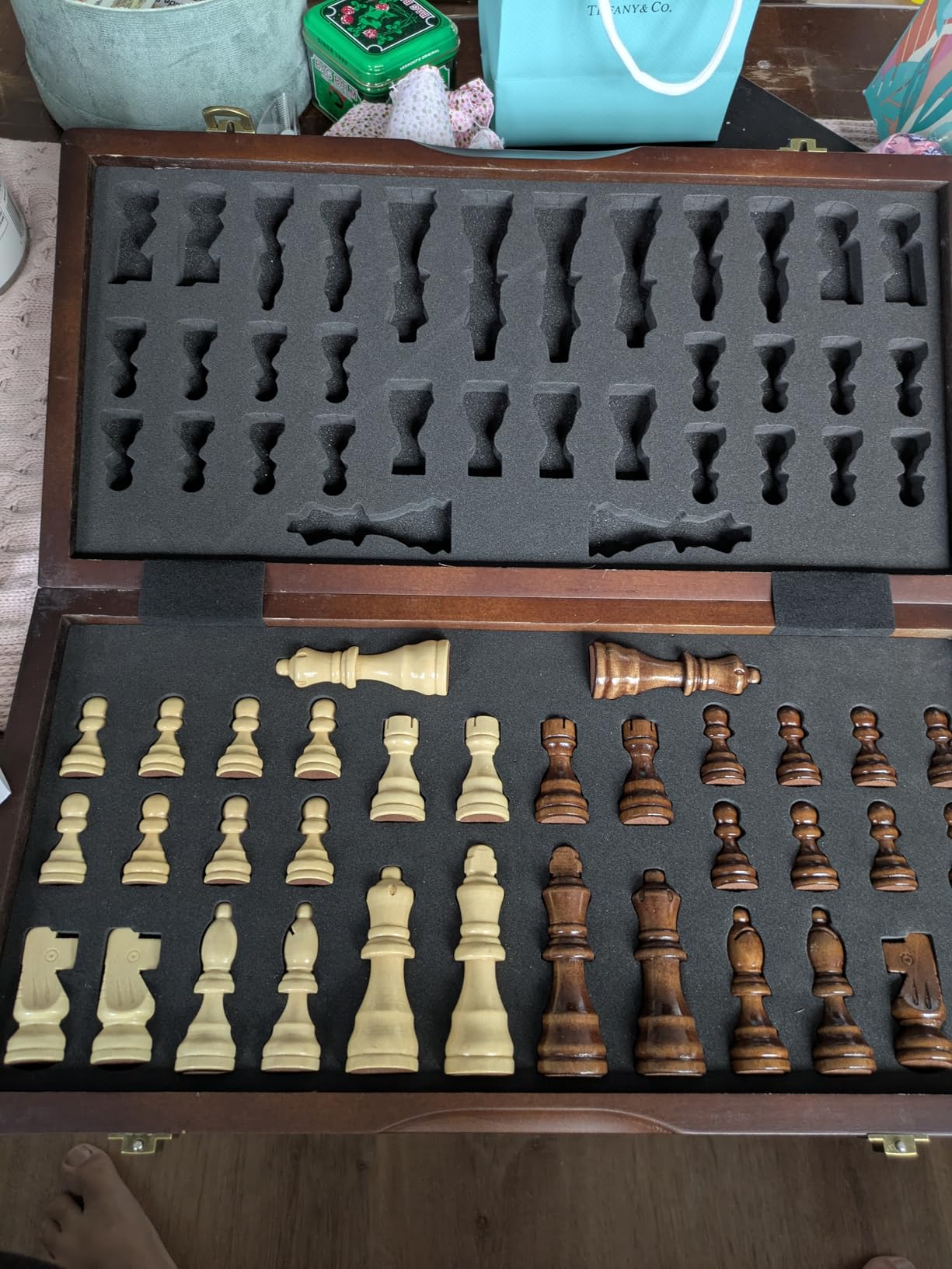 Magnetic Wooden Chess Set for Adults Kids 15'' Chess Board with Handmade Pieces, Folding Portable Travel Unique Chess Sets Game for Tournament Professional Beginner customer photo 2