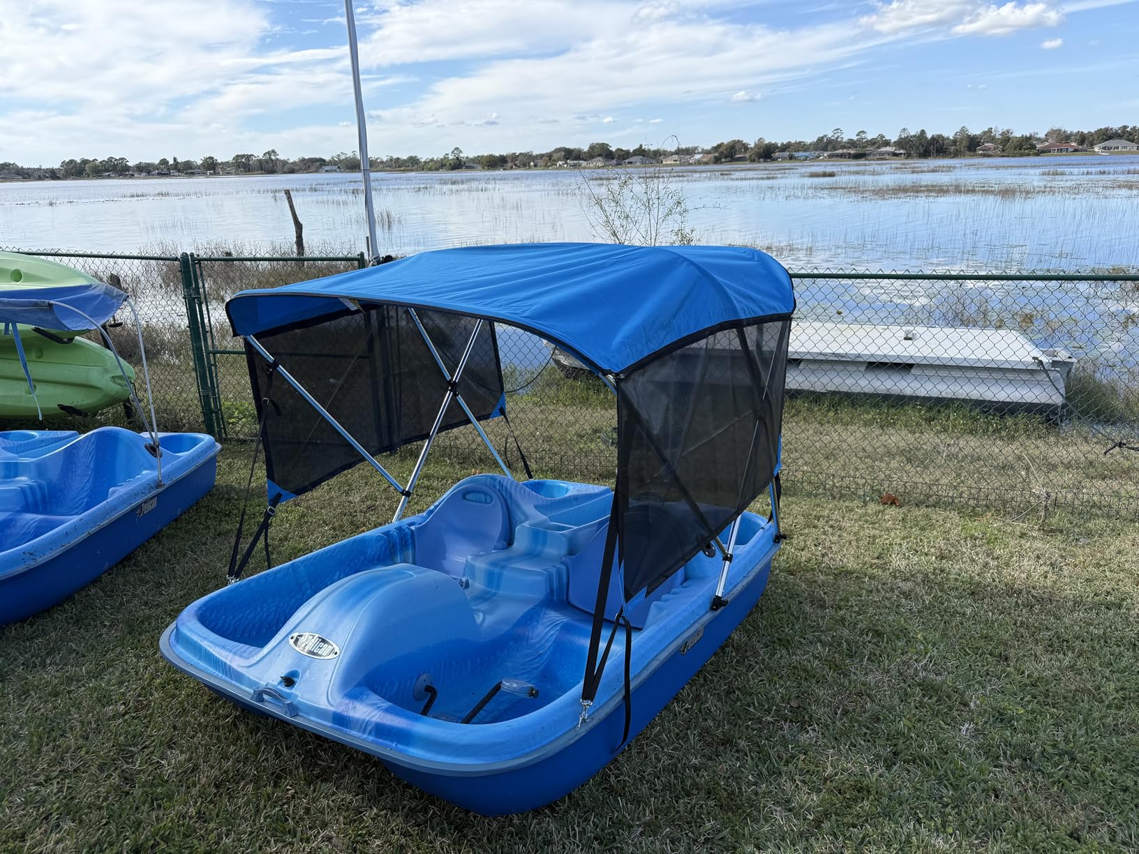 KAKIT 3 4 Bow Bimini Tops with Mesh Sidewalls Support Poles for Boats Marine Grade Canvas Top Includes 2 Straps Storage Boot 1 Inch Aluminum Frame customer photo 1