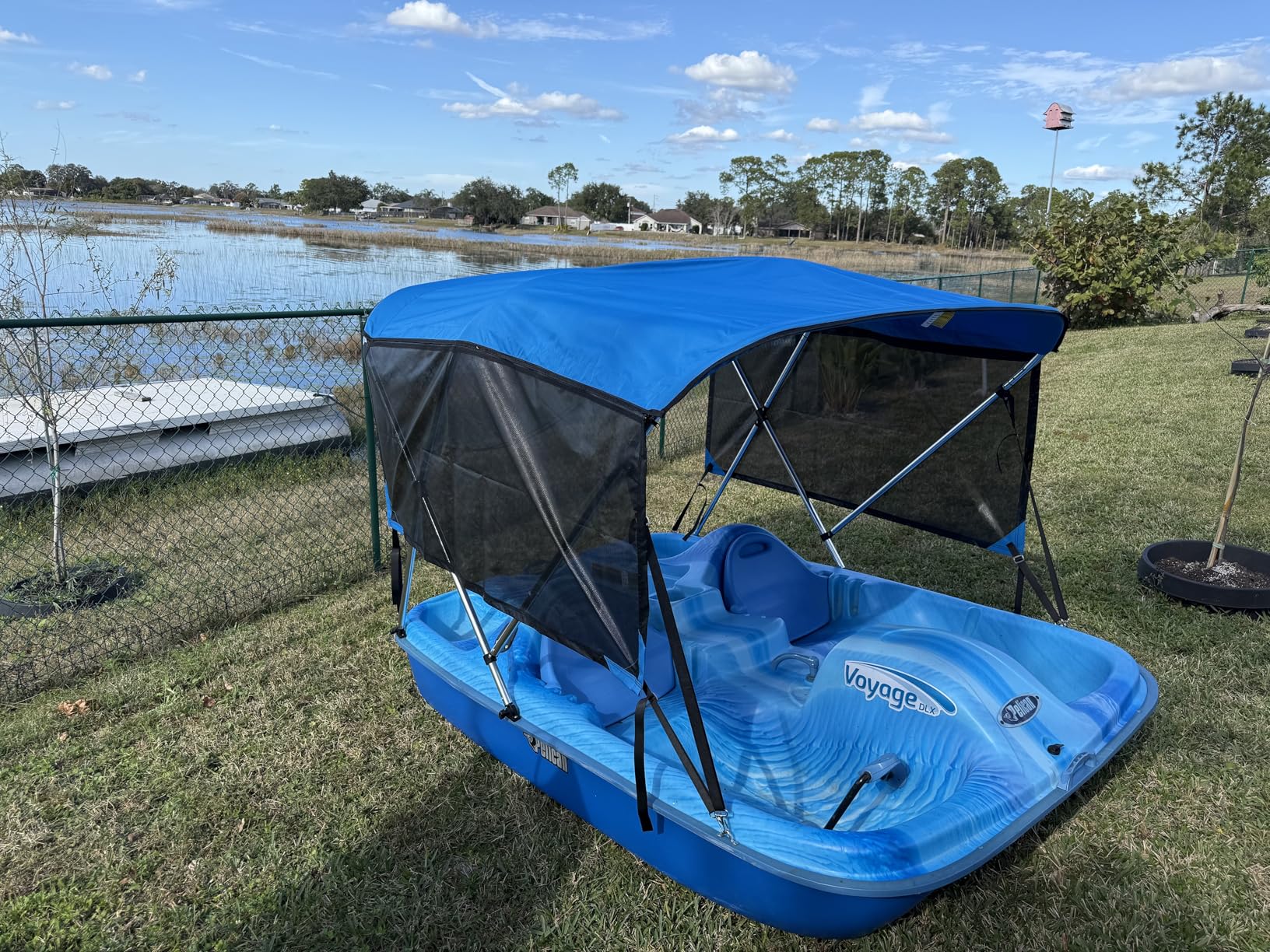 KAKIT 3 4 Bow Bimini Tops with Mesh Sidewalls Support Poles for Boats Marine Grade Canvas Top Includes 2 Straps Storage Boot 1 Inch Aluminum Frame customer photo 2