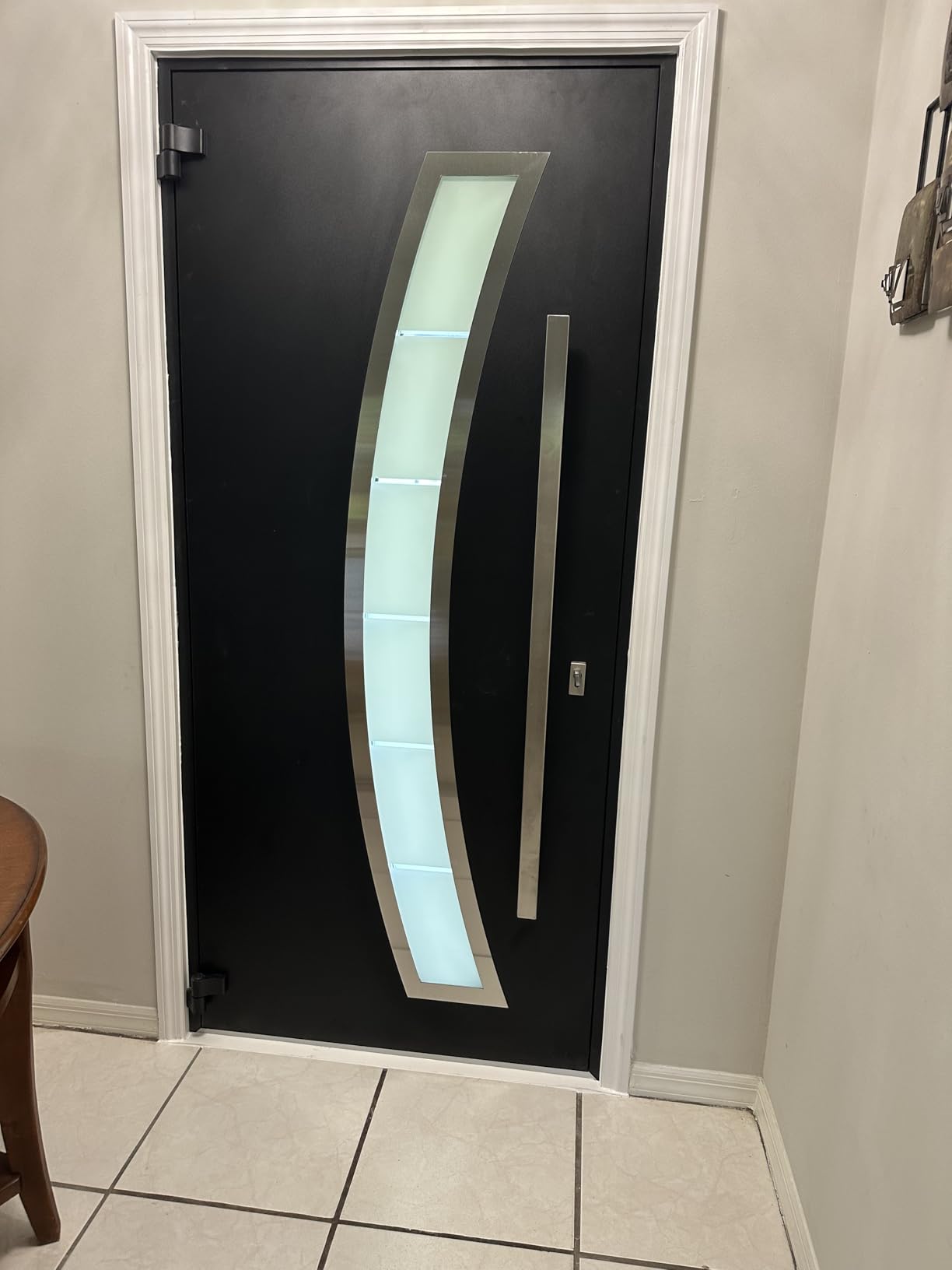 VDOMDOORS Front Exterior Prehung Steel Door/Deux 6500 Black/Stainless Inserts Single Modern Painted-W36 x H80-Left-hand Inswing customer photo 2