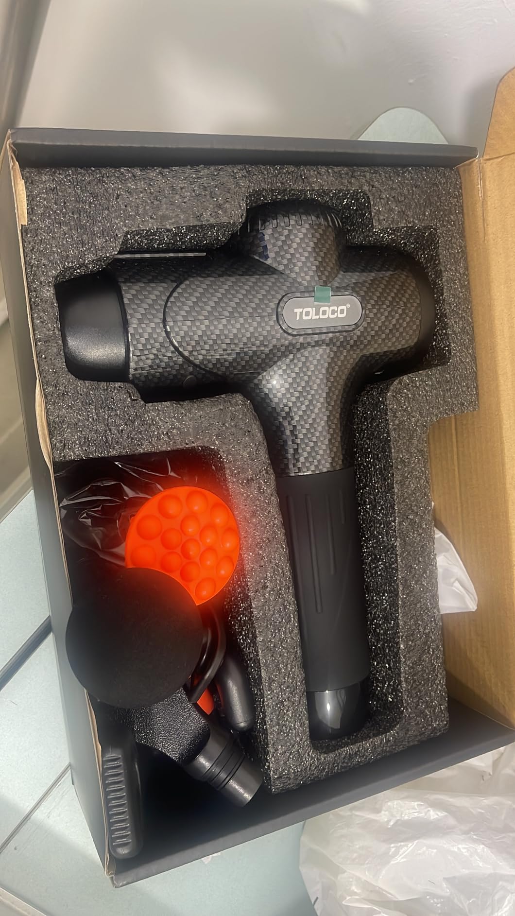 TOLOCO Massage Gun Deep Tissue, Percussion Massage Gun with 10 Replacement Heads, Super Quiet Portable Electric Massager for Athletes, Relax, Black customer photo 2