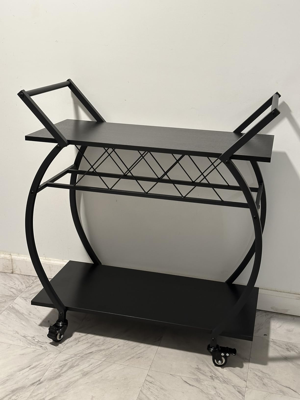 LVB Black Wine Cart with Wheels, Modern Bar Cart with Wine Rack, Industrial Beverage Rolling Kitchen Serving Cart with Storage, Metal Wooden Microwave Drink Liquor Cart for Home Dining Room, Black Oak customer photo 2