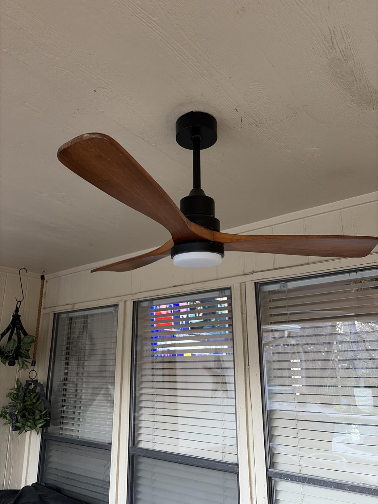Ceiling Fans with Lights and Remote, 52 Inch Outdoor Ceiling Fan for Patios Indoor with 3 Downrods, 3 Blades Modern Ceiling Fan, 6 Speed Reversible Quiet DC Motor Solid Wood Fan, 52in, Walnut customer photo 1