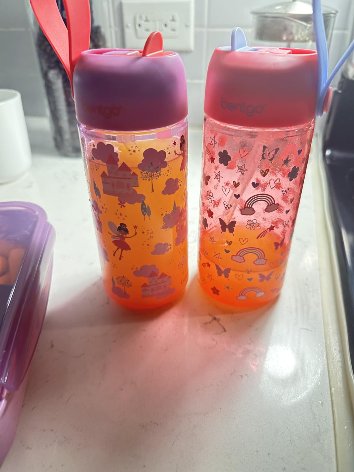Bentgo Kids Water Bottle 2-Pack - Leak-Proof Durable Tritan BPA-Free 15 oz Cup for Kids/Toddlers Ages 3+; Bite & Sip Spout + Dishwasher Safe for School/Sports/Daycare (Rainbows & Butterflies/Fairies) customer photo 2