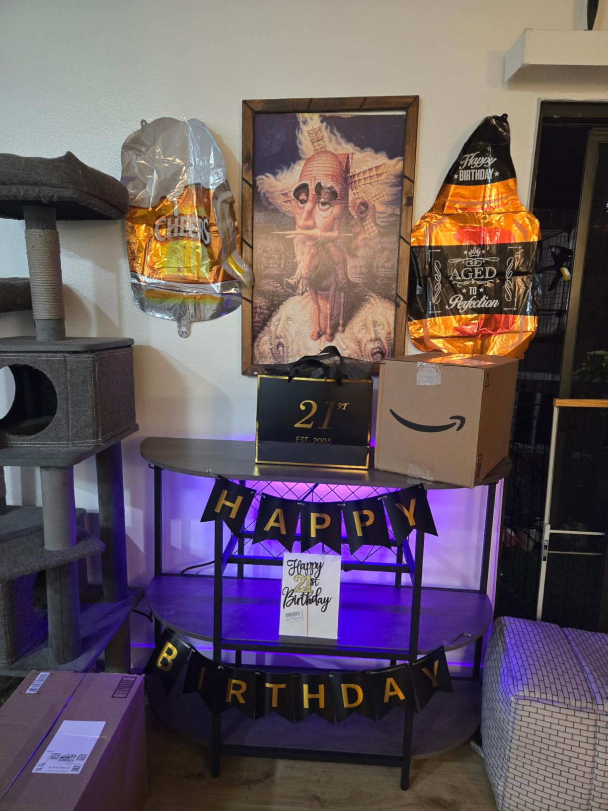 Zarler Bar Cart with Power Outlet Easy to Assemble, LED Home Bar Cabinet for Liquor, 47.3