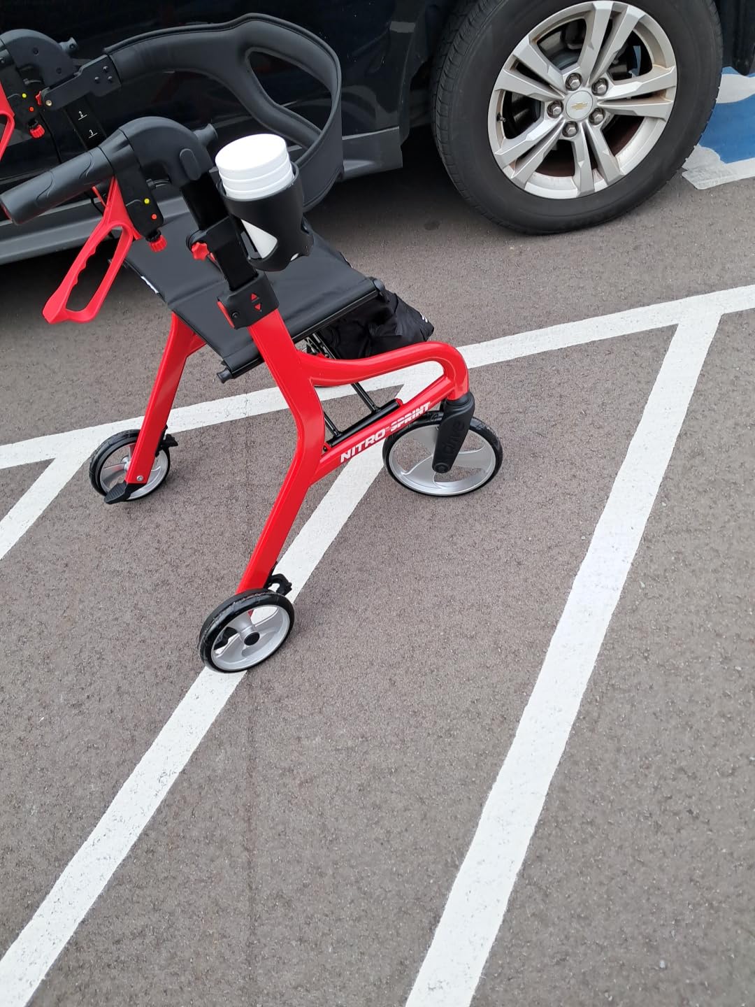 Drive Medical Nitro Sprint Foldable Rollator Walker with Seat - Lightweight Support - Large Wheels - Compact Folding Design - Adjustable Comfort - Standard Size - Red customer photo 2
