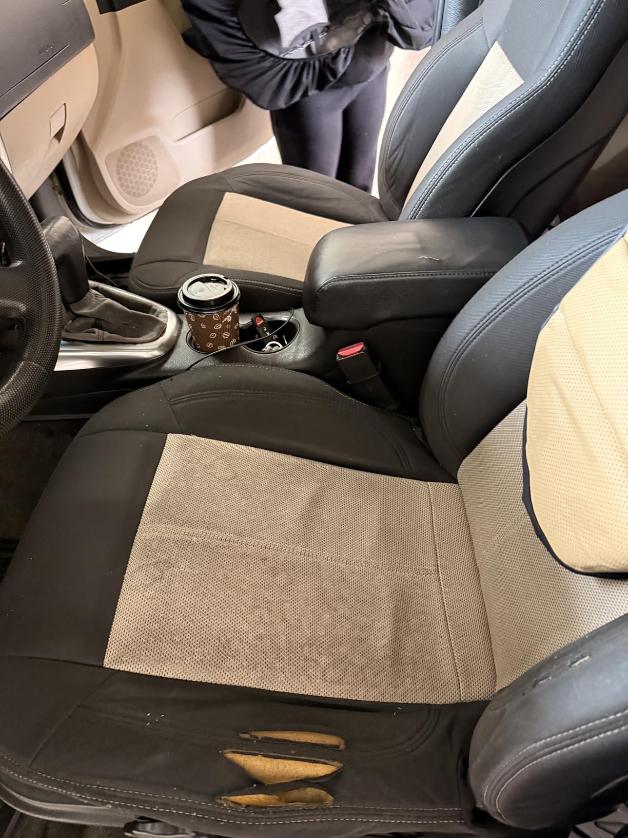 CAR PASS Faux Leather Car Seat Covers Front Seats Only, 3D Foam Support Car Seat Covers, Universal fit for Trucks Vans SUVs Sedans Automotive Comfortable, Airbag Compatible 2 Pieces Front Solid Black customer photo 1