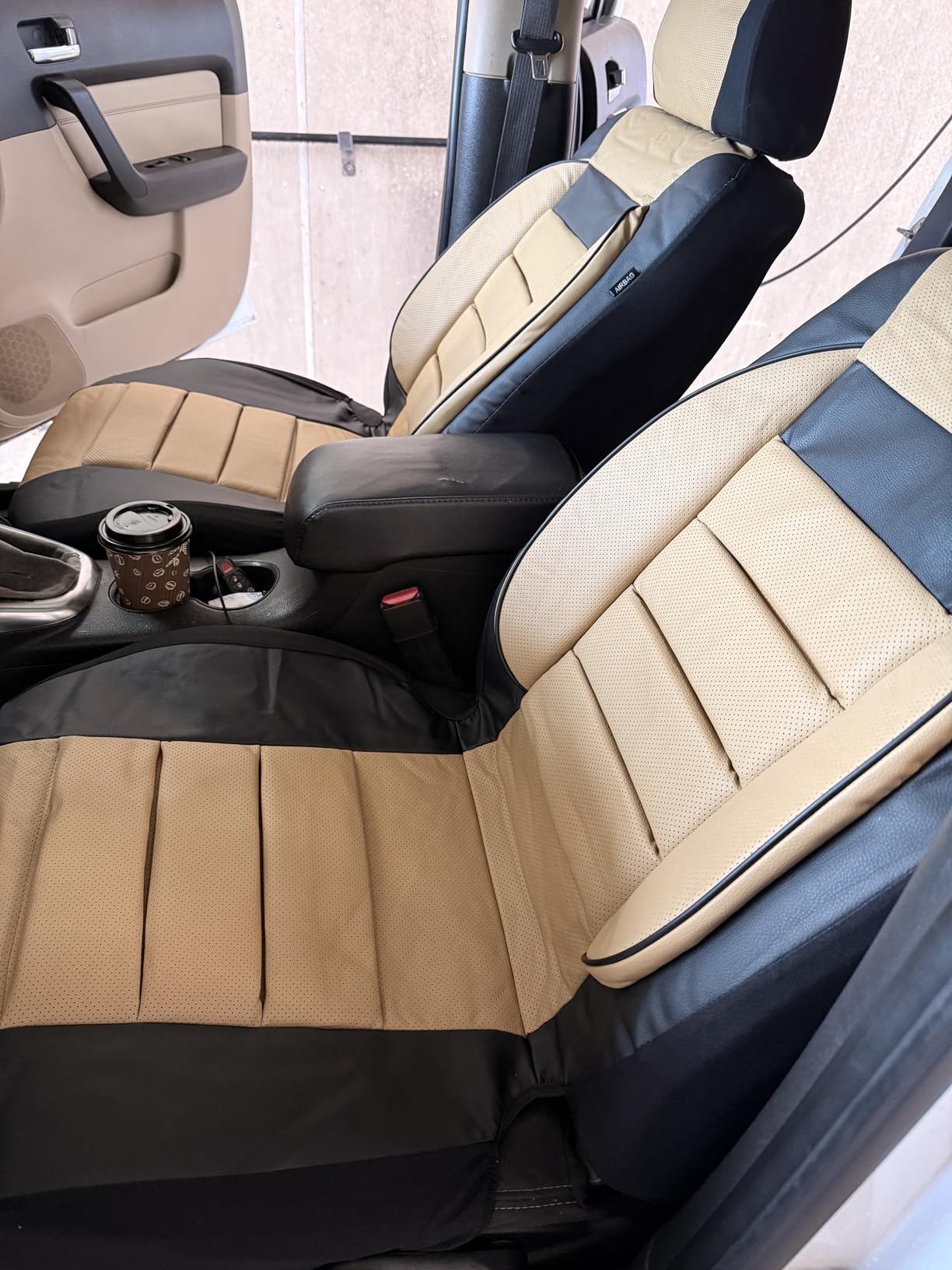 CAR PASS Faux Leather Car Seat Covers Front Seats Only, 3D Foam Support Car Seat Covers, Universal fit for Trucks Vans SUVs Sedans Automotive Comfortable, Airbag Compatible 2 Pieces Front Solid Black customer photo 2