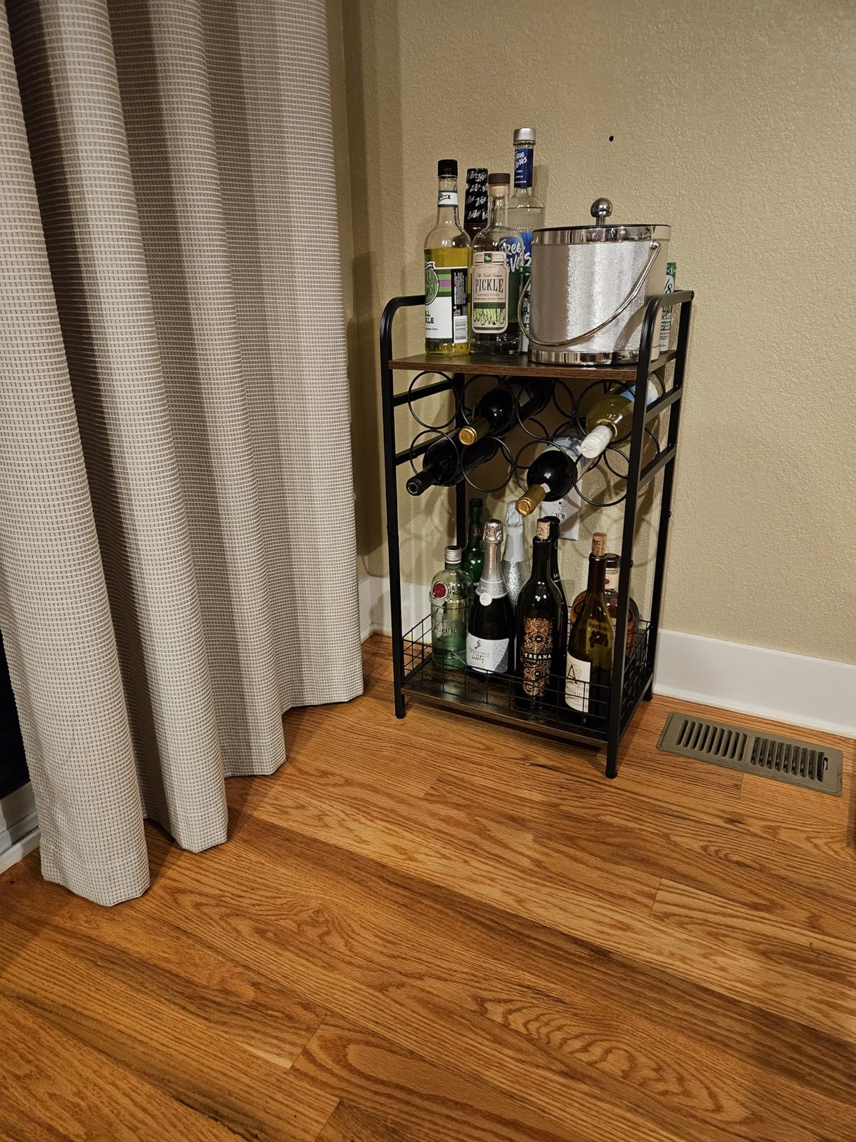 3-Tier Wine Bar Table: Small Liquor Bottle Holder with 8-Bottle Wine Rack Mini Wine Bar Cabinet Corner Whiskey Display Shelf Floor Liquor Storage Bar for Home Living Room customer photo 2