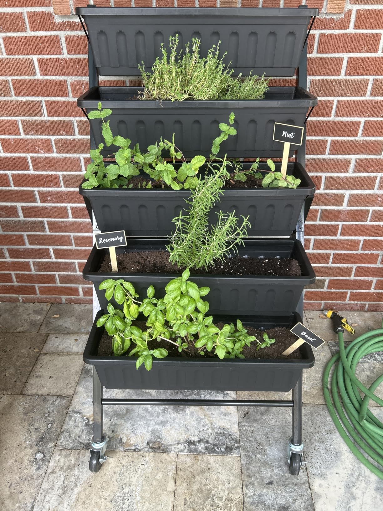 SEJOV 4FT Vertical Raised Garden Bed, 5-Tier Vertical Garden Planter with Drainage System, Larger Elevated Planter Box for Herb Vegetables Flowers Indoor Outdoor Planters (Black with Lockable Wheels) customer photo 1