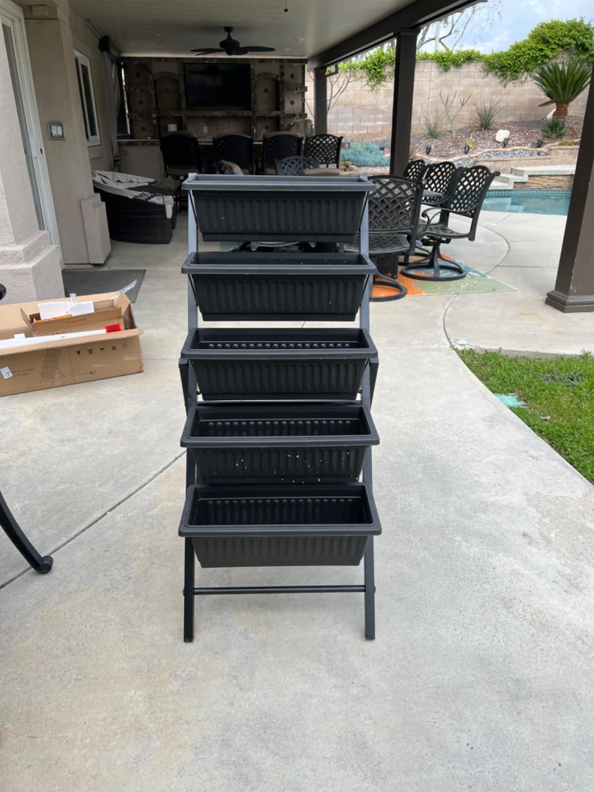 SEJOV 4FT Vertical Raised Garden Bed, 5-Tier Vertical Garden Planter with Drainage System, Larger Elevated Planter Box for Herb Vegetables Flowers Indoor Outdoor Planters (Black with Lockable Wheels) customer photo 2