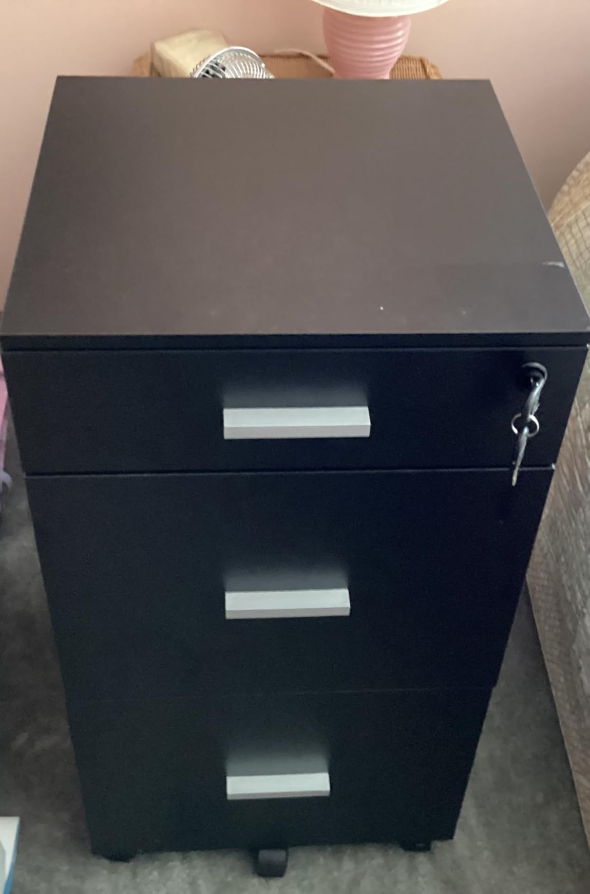 DEVAISE 3 Drawer Rolling File Cabinet with Lock, Wood Filing Cabinet fits Letter / A4 Size for Home Office, Rustic Brown customer photo 1