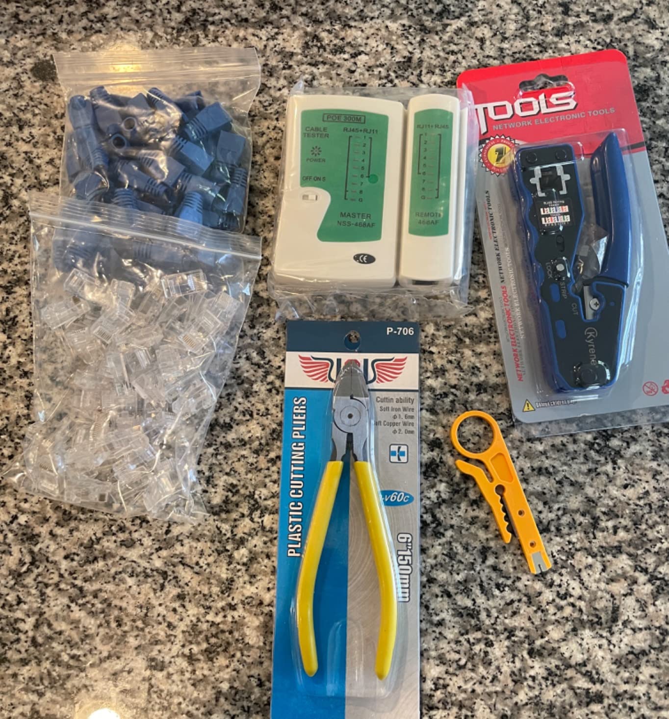 RJ45 Crimp Tool Kit, Ethernet Crimping Tool Kit for Pass Through RJ45 Connectors, Ethernet Crimper with Cat 6 Connectors (Cat5 Cat5e Cat6 Crimping Tool Kit) customer photo 1