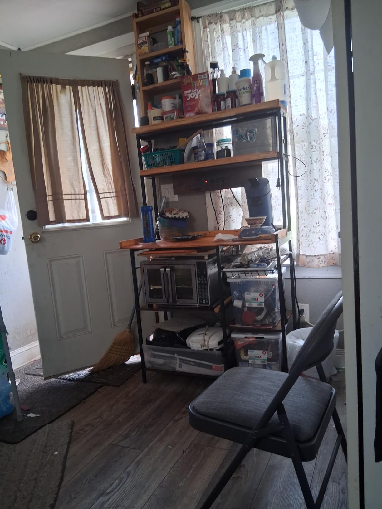 SUPERJARE Bakers Rack with Power Outlet, 35.4 Inches Coffee Bar with Wire Basket, Kitchen Microwave Stand with 6 S-Shaped Hooks, Open Storage Shelves, Rustic Brown customer photo 1