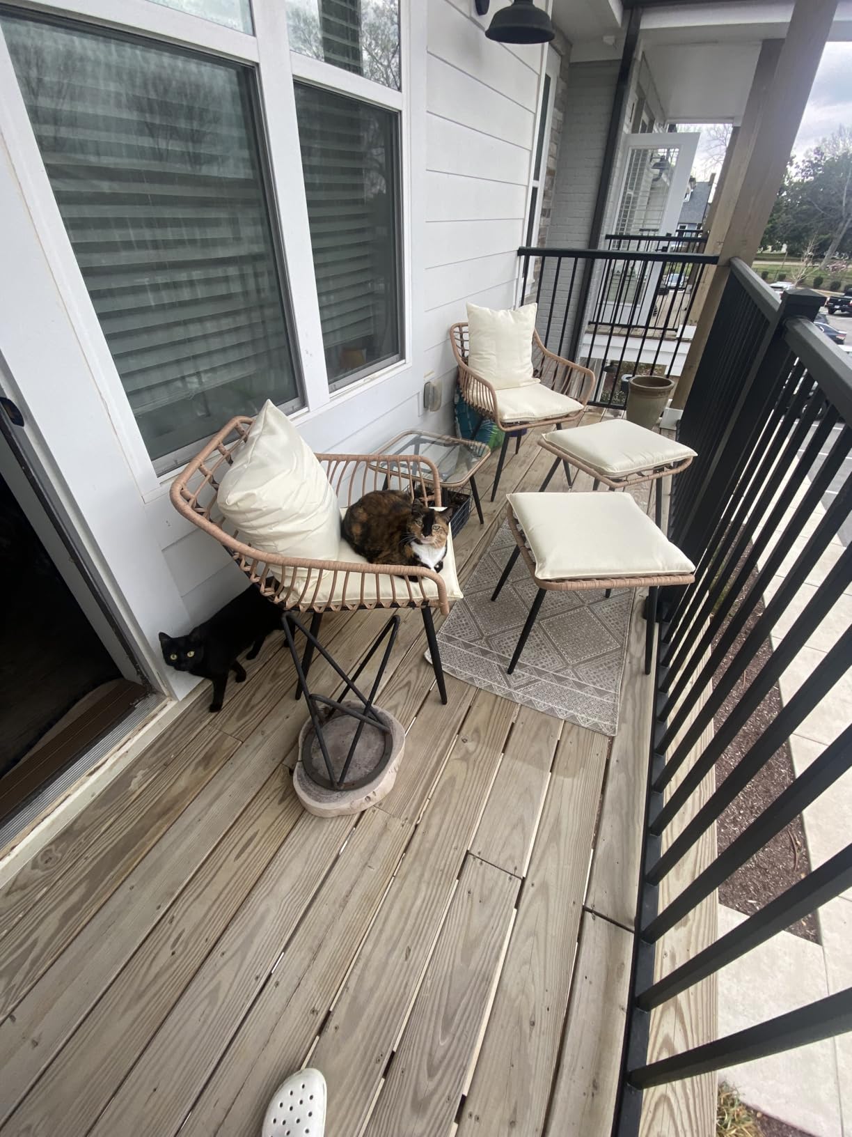 3 Piece Patio Bistro Set, Outdoor Wicker Apartment Balcony Furniture Sets, Rattan Table and Chairs Set of 2 for Porch Backyard Lawn Poolside Deck, Beige customer photo 1