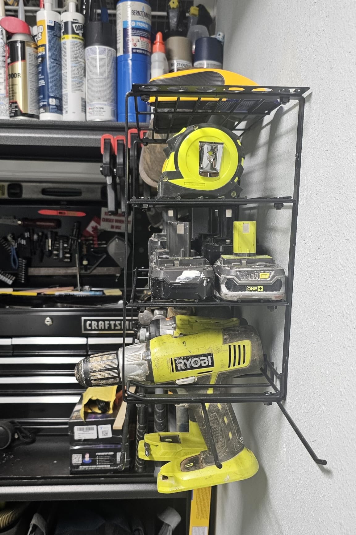 Power Tool Organizer, Heavy Duty Iron, 3 Layers Storage Rack with 4 Drill Holders, Floating Tool Shelf Wall Mounted, Matte Black, Work Shop, Garage, 150Lbs Load Capacity customer photo 2