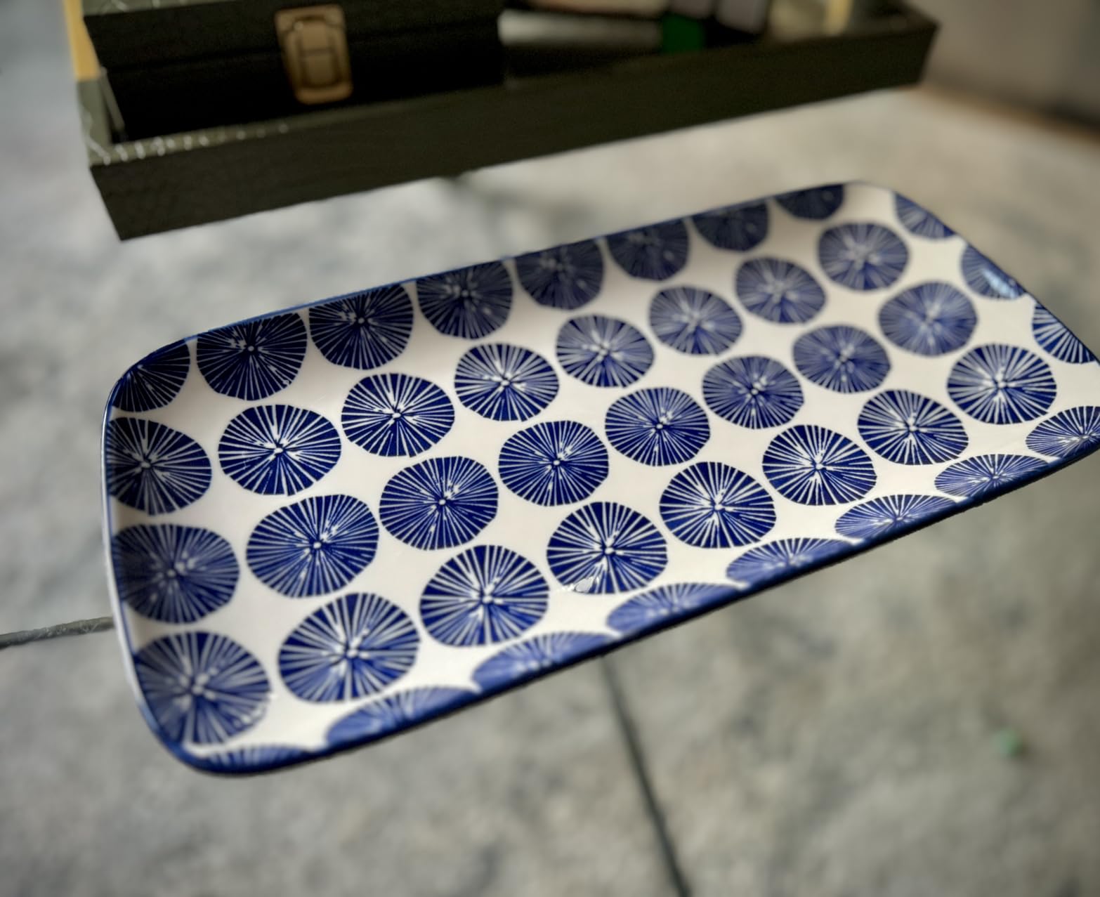 Selamica Ceramic Rectangular Serving Platters Set of 4, 12 Inch Serving Trays/Dishes for Party Entertaining, Vintage Blue customer photo 2