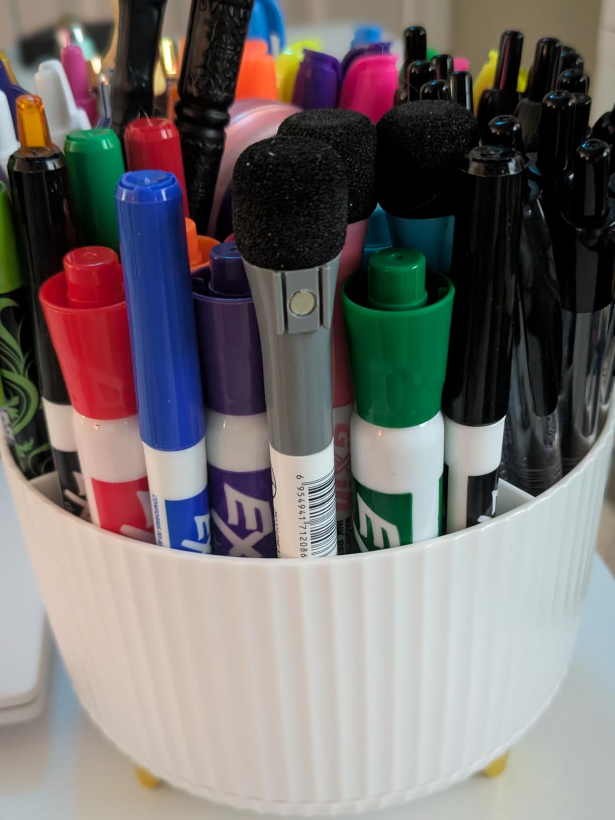 Marbrasse Desk Organizer, 360-Degree Rotating Pen Holder, Desk Organizers and Accessories with 5 Compartments Pencil Holder, Art Supply Storage Box Caddy for Office, Home customer photo 1