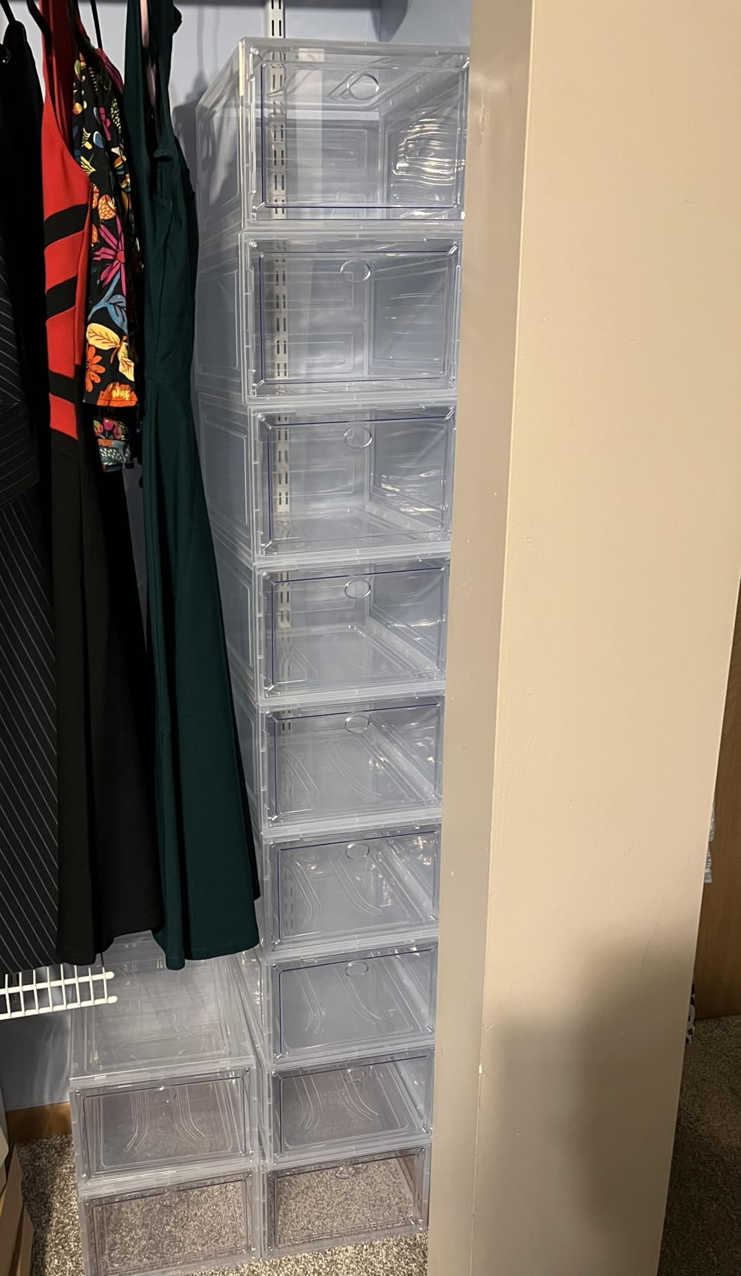 7 code Large Clear Shoe Boxes Organizer【Thicker Material】 Stronger Shoe Box with Magnetic Door, Stackable Shoe Storage Box for Closet, Foldable Space-Saving Storage Bins Shoe Cabinet, White 9 Pack customer photo 1