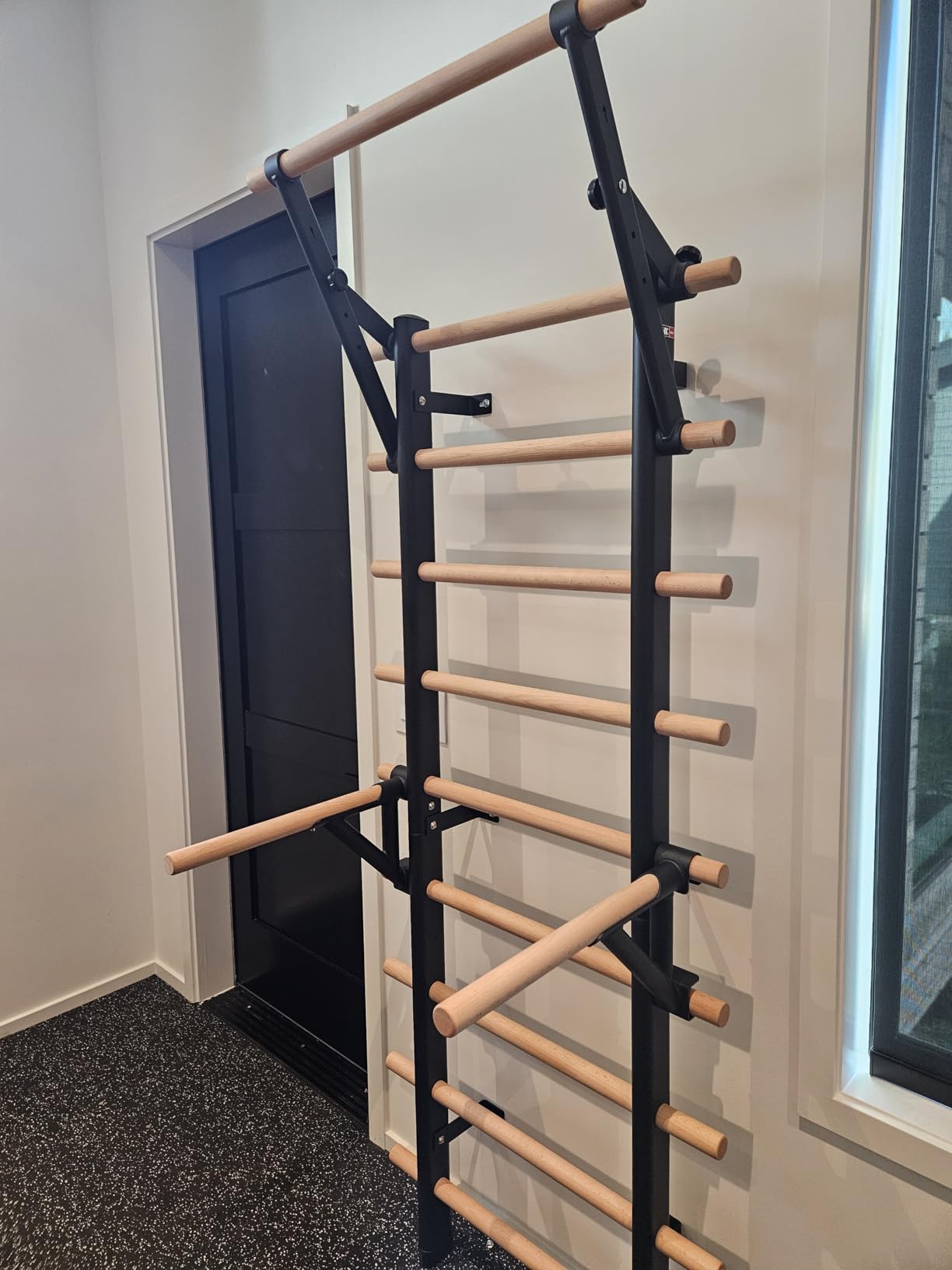 DHT Wood Stall Bar, Swedish Ladder Suspension Trainer with 9 Strategic Rods, for Home, Gym, School and Clinics, Black customer photo 2