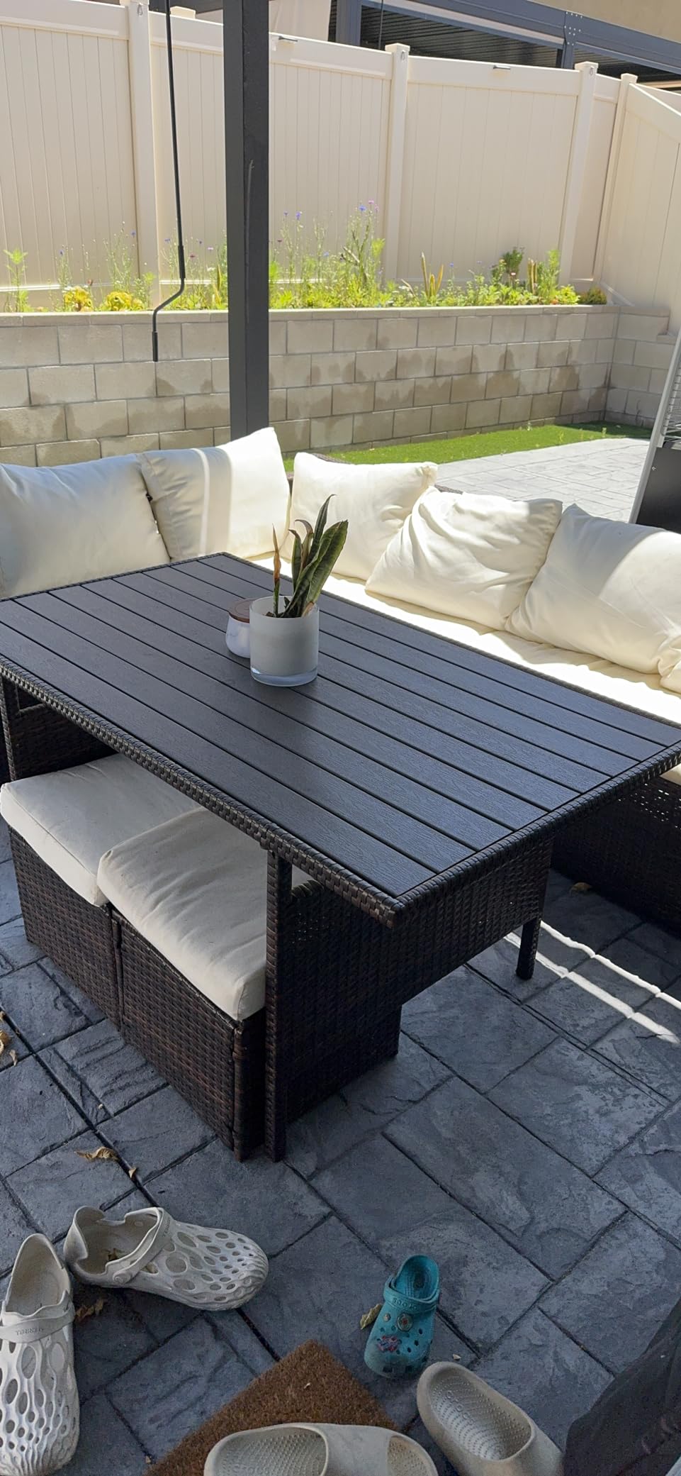 Wisteria Lane 7 Piece Patio Furniture Set, High Curved Back Wicker Patio Sectional, All Weather Outdoor Dining Set, Outdoor Furniture Patio Conversation Set with Ottoman, Blue customer photo 2