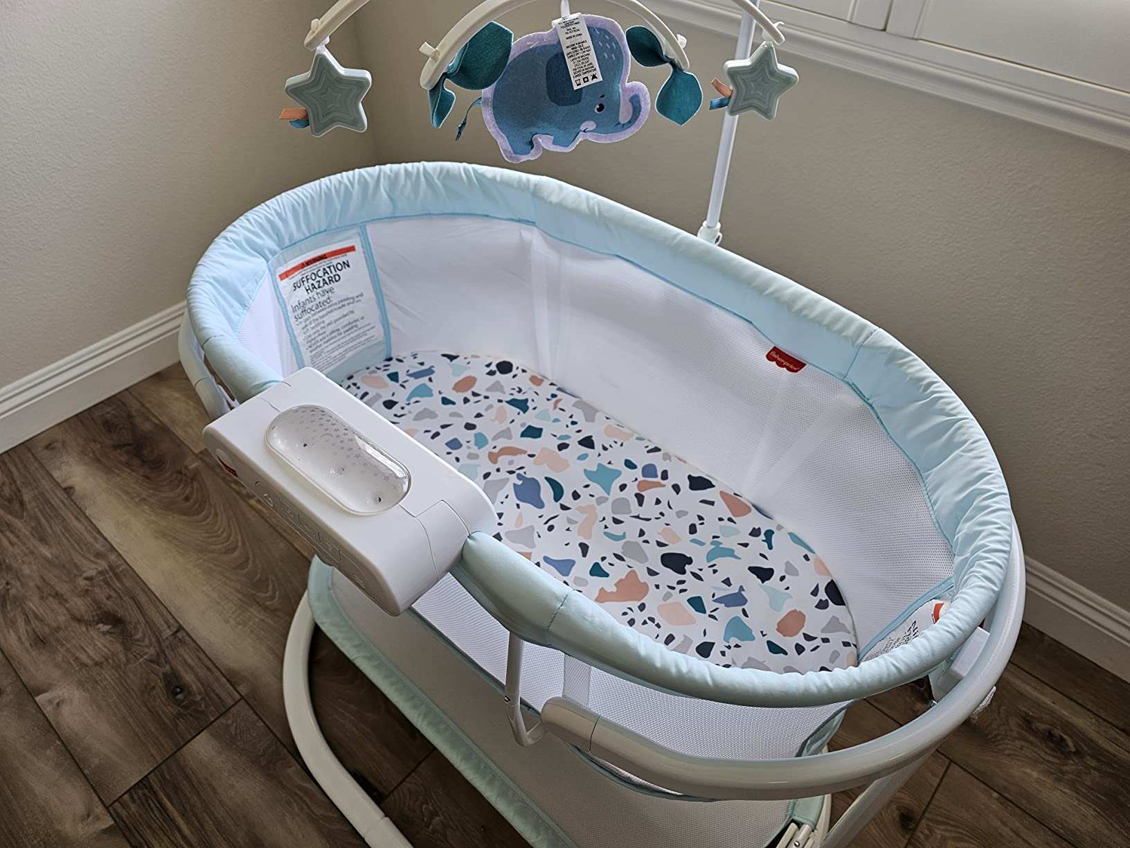 Fisher-Price Baby Bedside Sleeper Soothing Motions Bassinet with Lights Music Vibrations & Toy Mobile for Newborns 0+ Months, Sweet Snugamonkey customer photo 1