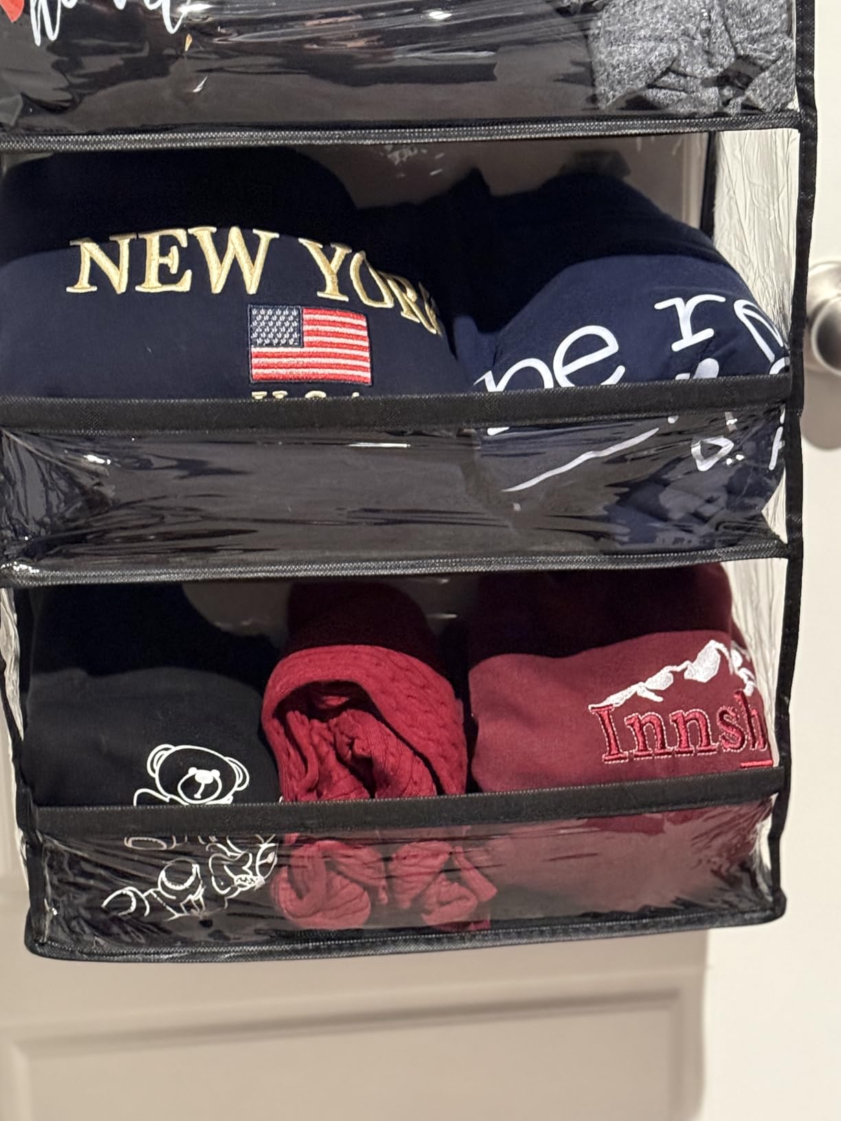 AOODA Clear Over The Door Hat Racks for Baseball Caps, Large Holds up to 72 Caps Hat Storage Organizer for Closet Wall, Deep Pockets Hanging Hat Holder with 3 Hooks, Black customer photo 2