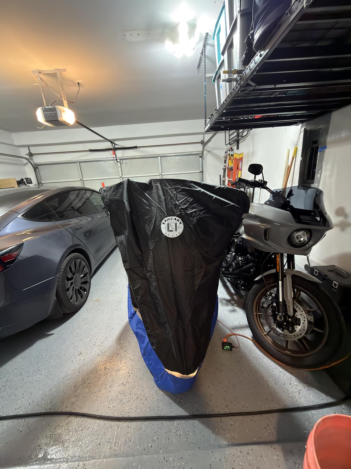 Motorcycle Cover with Side+Top Box Heavy Duty 420D Waterproof for Touring Models Harley Davidson Ultra Limited,Road Glide Limited, Gold Wing,Road Master,Indoor & Outdoor Storage Black/Gray customer photo 2