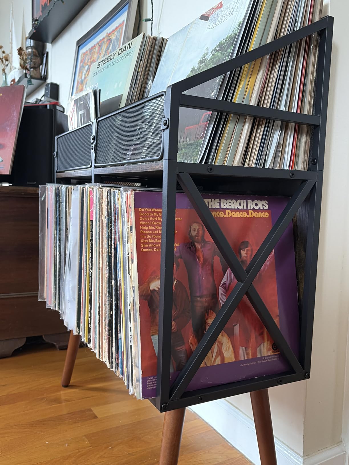 Vinyl Record Storage Holder Rack,250 LP Wooden Record Display Table for Albums Books Magazines Files for Living Room Bedroom Patent Pending customer photo 1