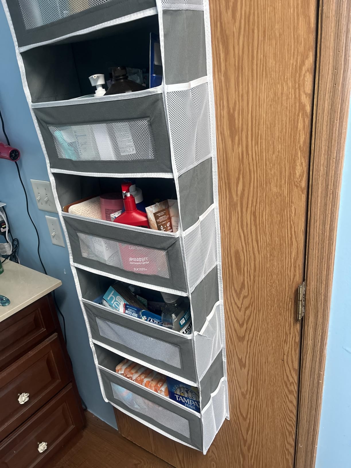 JARLINK Over The Door Organizer Storage, 5 Shelf Hanging Door Organizer with 5 Large Capacity Pockets, Anti Tilt 44 lb Load Behind Door Storage for Bedroom, Bathroom, Pantry, Nursery, (Grey) customer photo 2