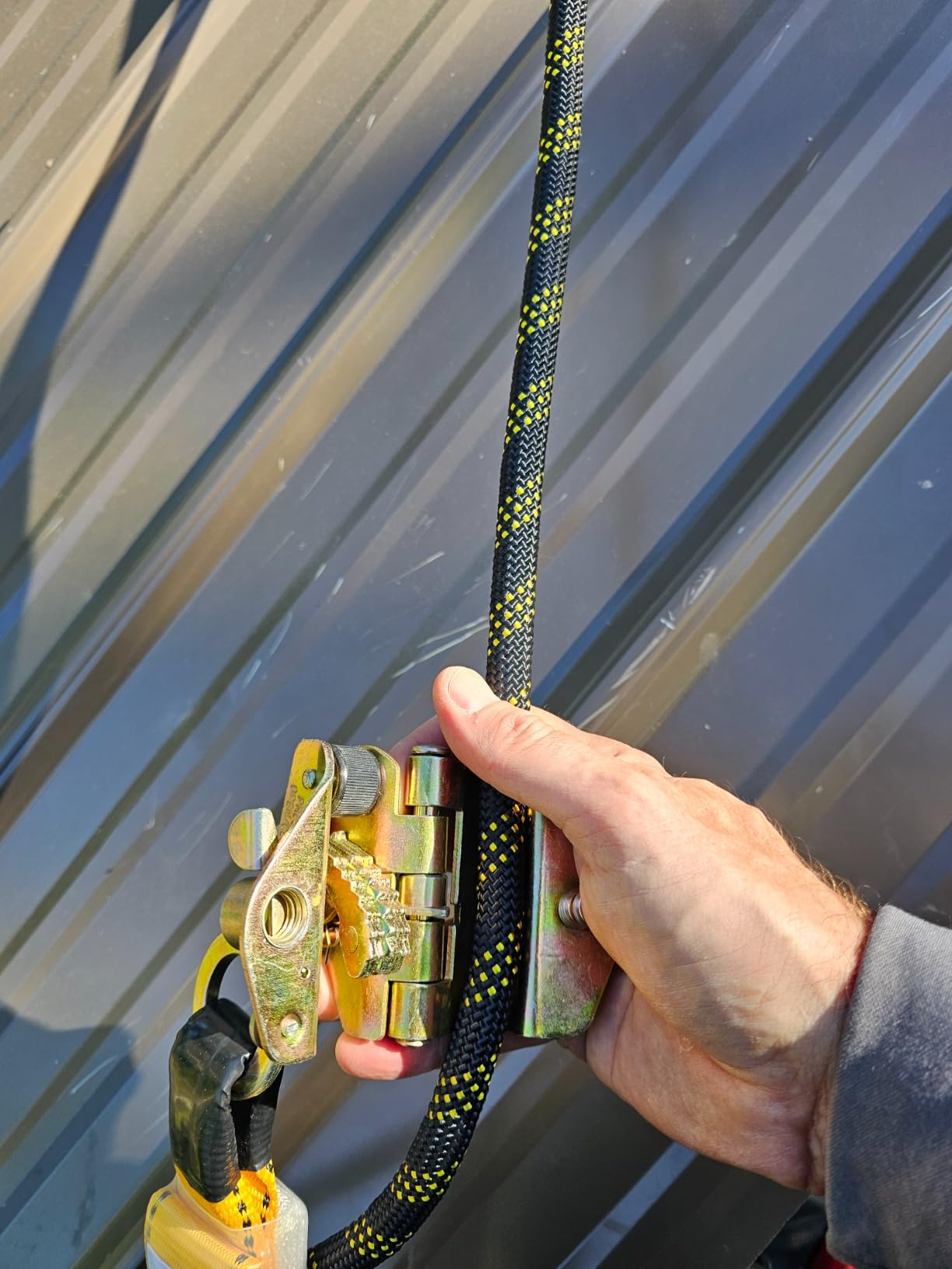 TRSMIMA Rope Harness Safety Lanyard: 50ft Vertical Roofing Rope with Grab Snap Hooks Shock Absorber - Fall Protection Tree Climbing Line Kit Heavy Duty Roof Safety Equipment ANSI CE customer photo 1