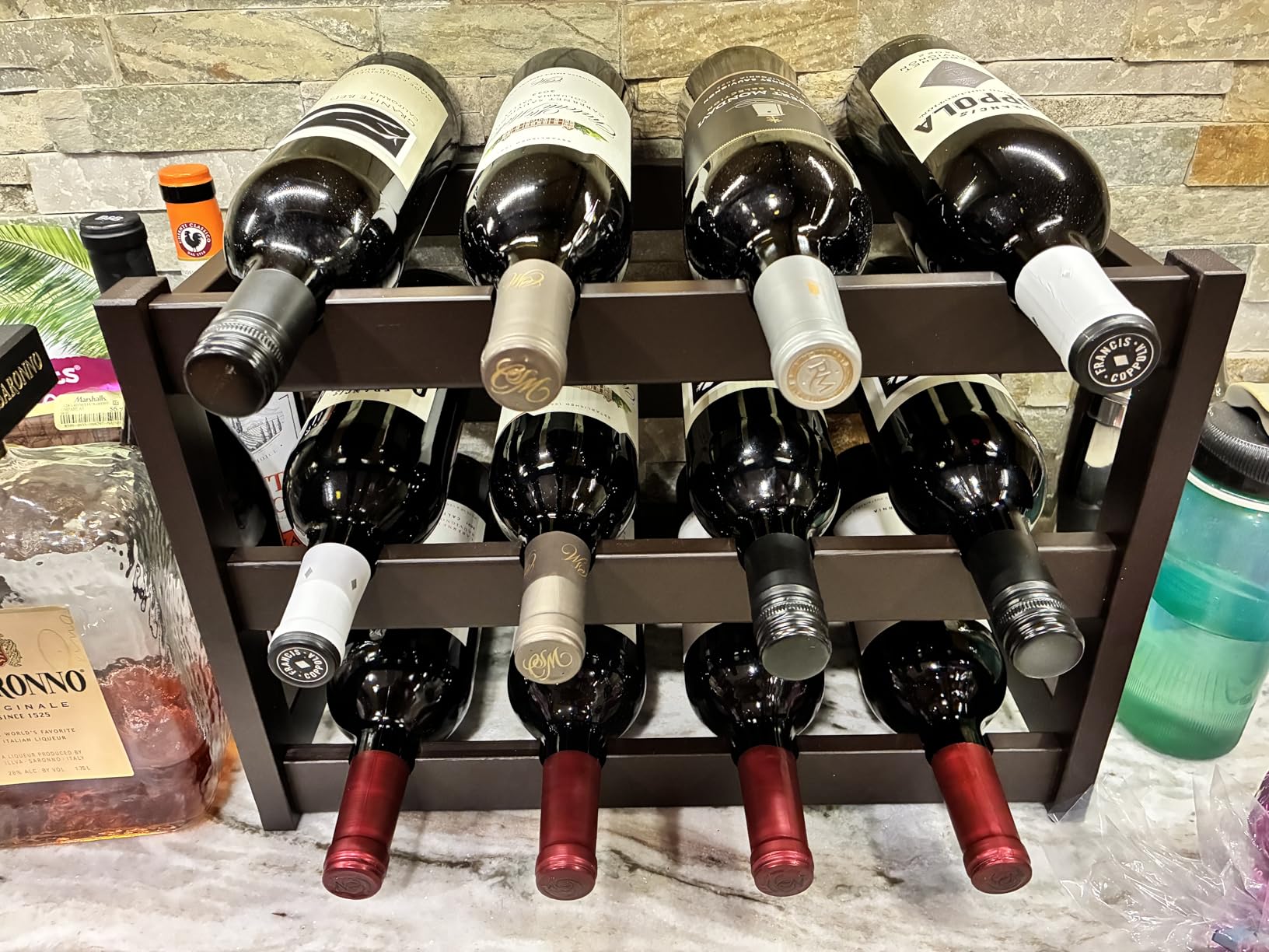 VASMIA Wine Rack Freestanding Floor, 6-Tier Display Wine Storage Shelves with Table Top, 24-Botttle Bamboo Wine Rack Shelf for Kitchen Bar Dining Room Living Room, Black customer photo 2